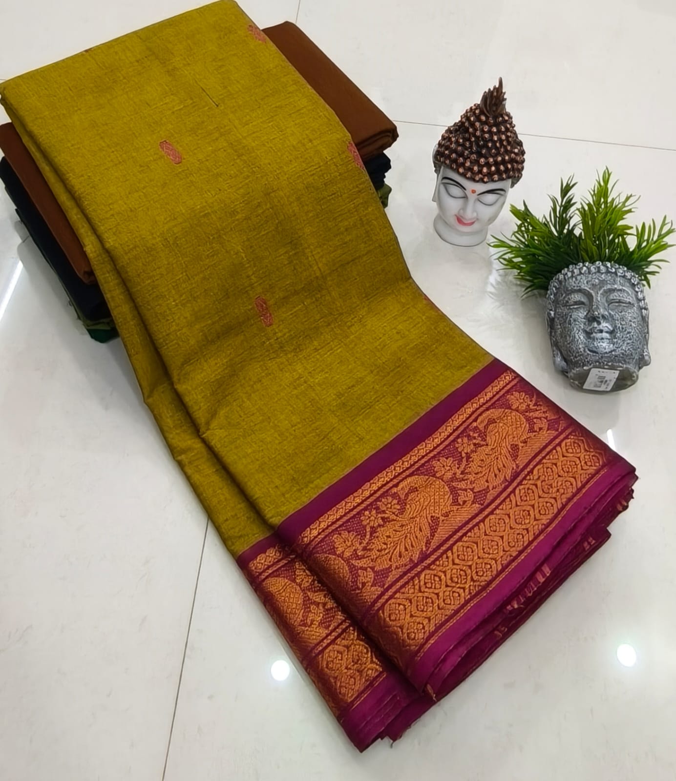 Kanchipuram Fancy Cotton Saree With Running Blouse