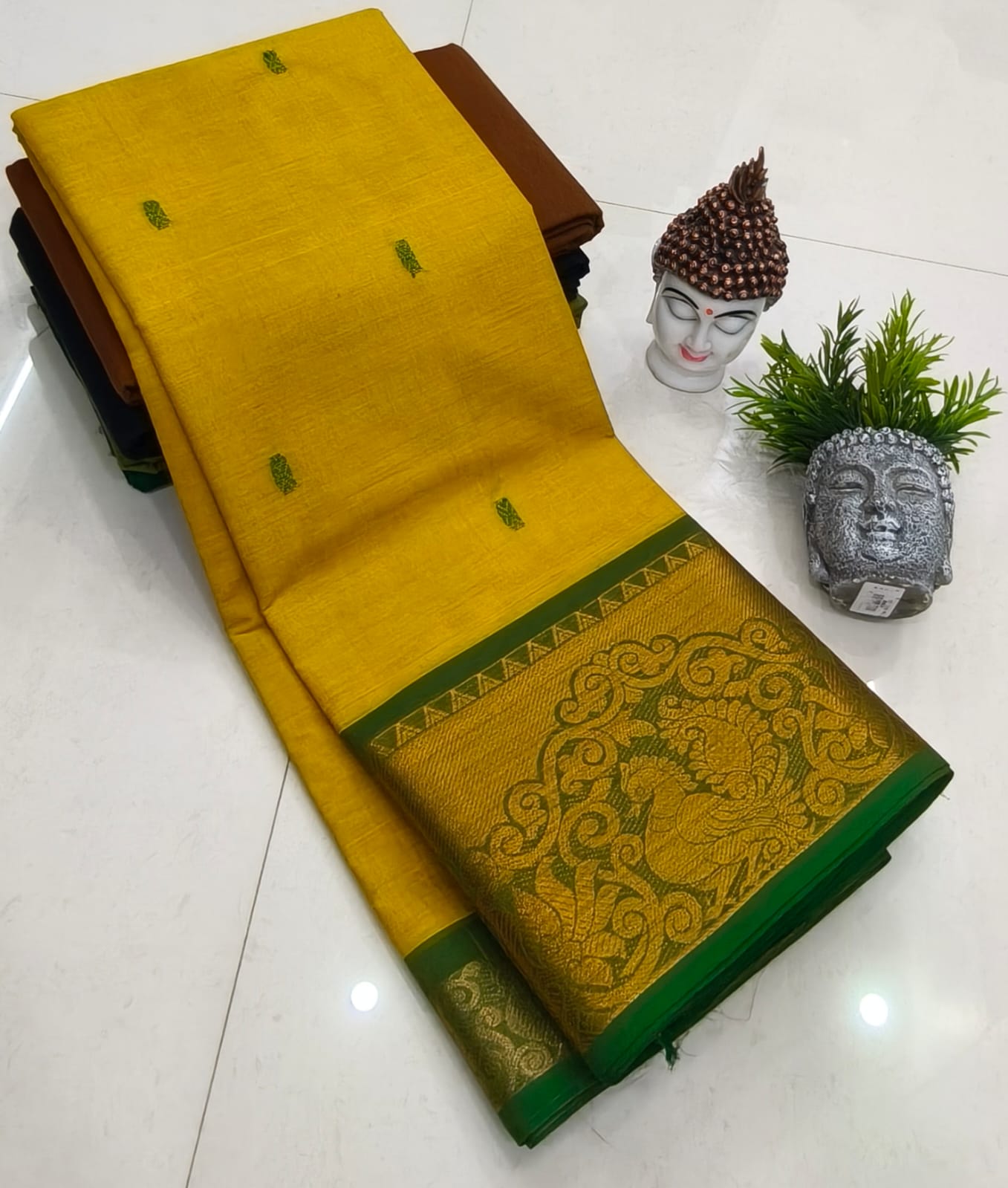 Kanchipuram Fancy Cotton Saree With Running Blouse