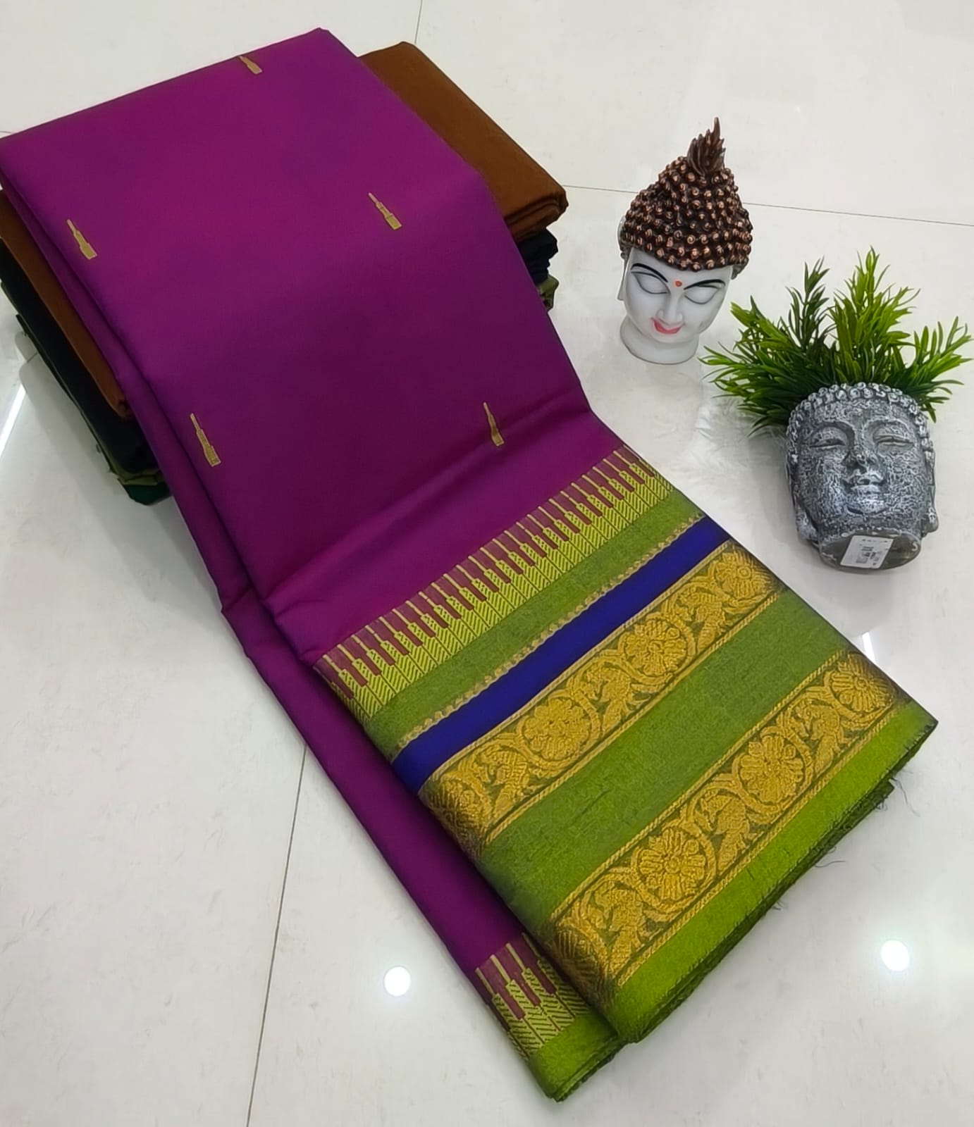 Kanchipuram Fancy Cotton Saree With Running Blouse