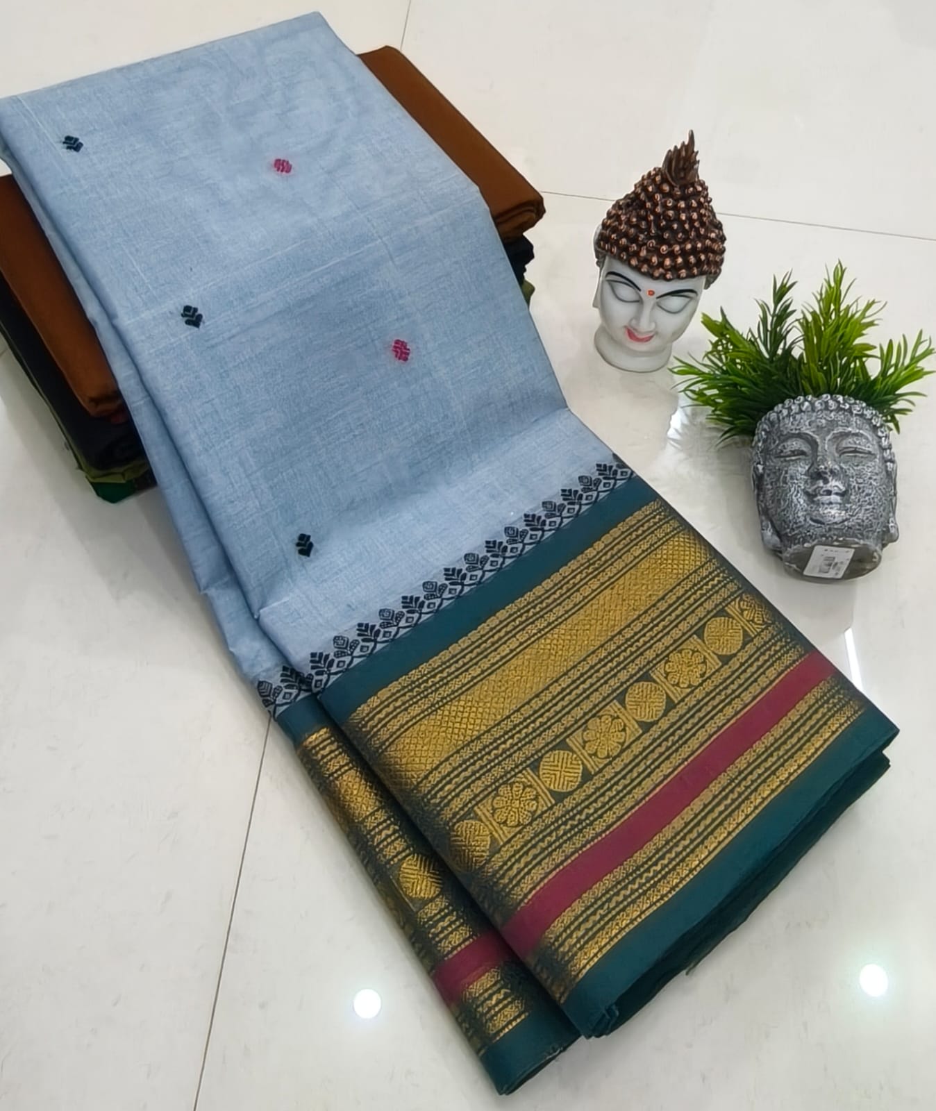 Kanchipuram Fancy Cotton Saree With Running Blouse