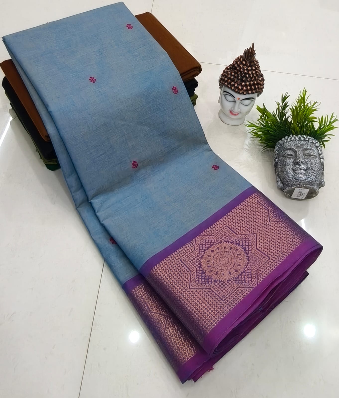 Kanchipuram Fancy Cotton Saree With Running Blouse