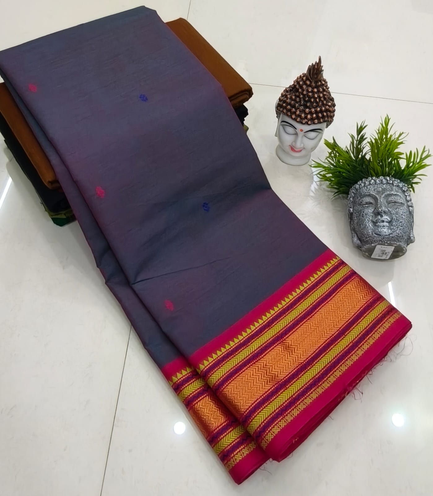 Kanchipuram Fancy Cotton Saree With Running Blouse