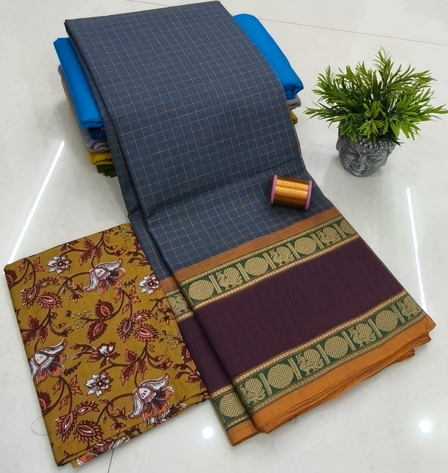 Chettinadu Fancy Cotton Saree Without Running Blouse