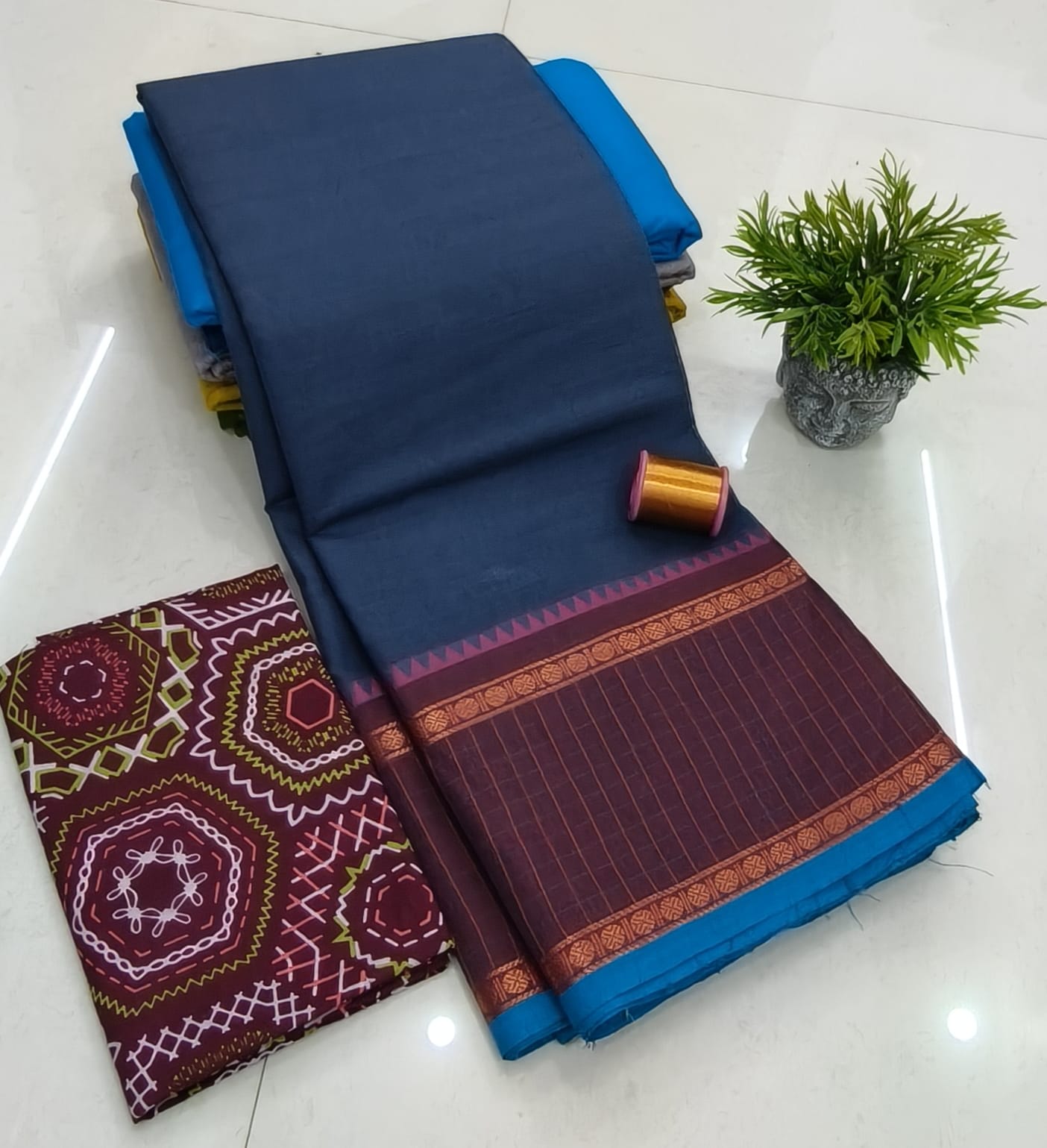 Chettinadu Fancy Cotton Saree Without Running Blouse