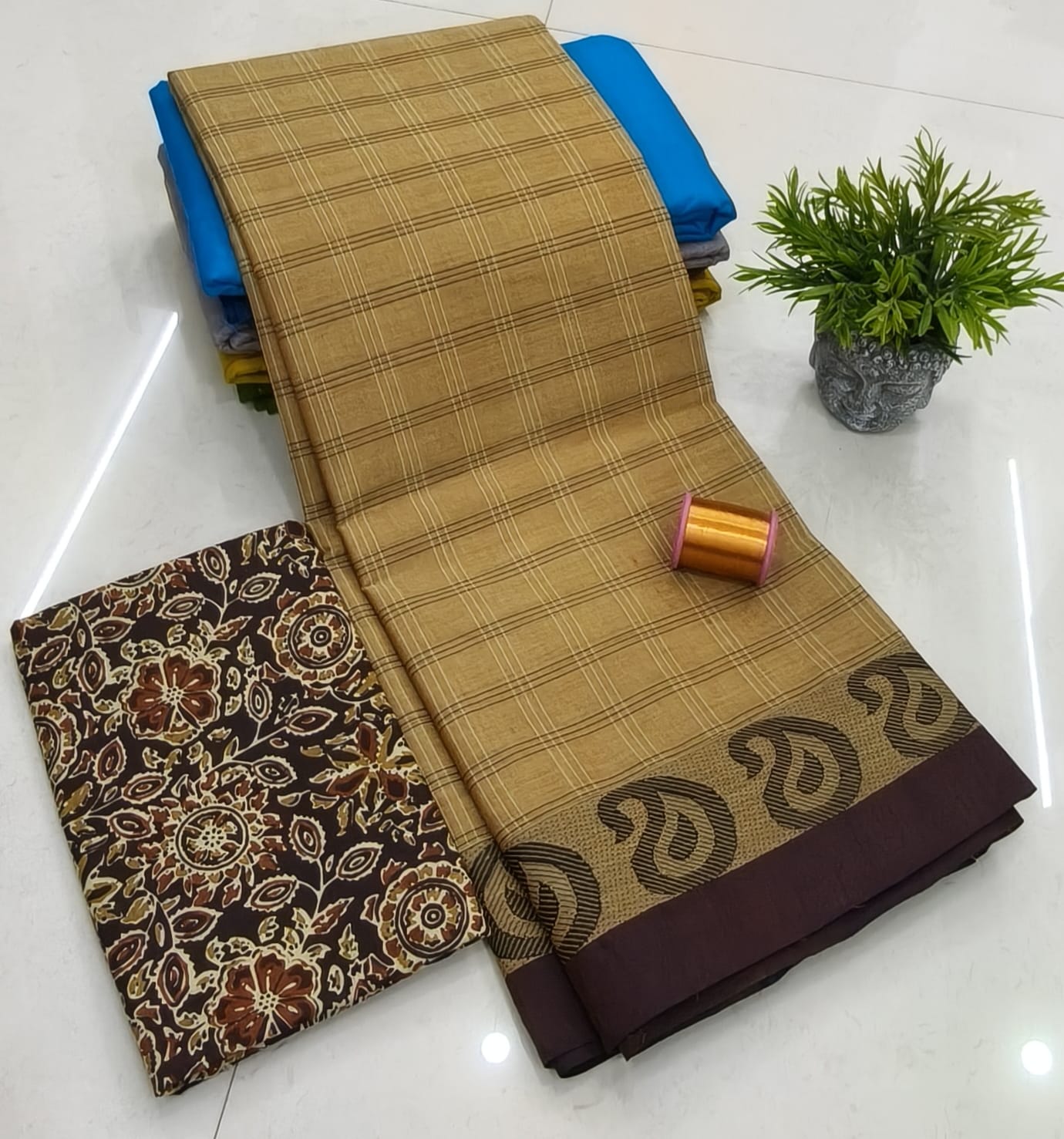 Chettinadu Fancy Cotton Saree Without Running Blouse