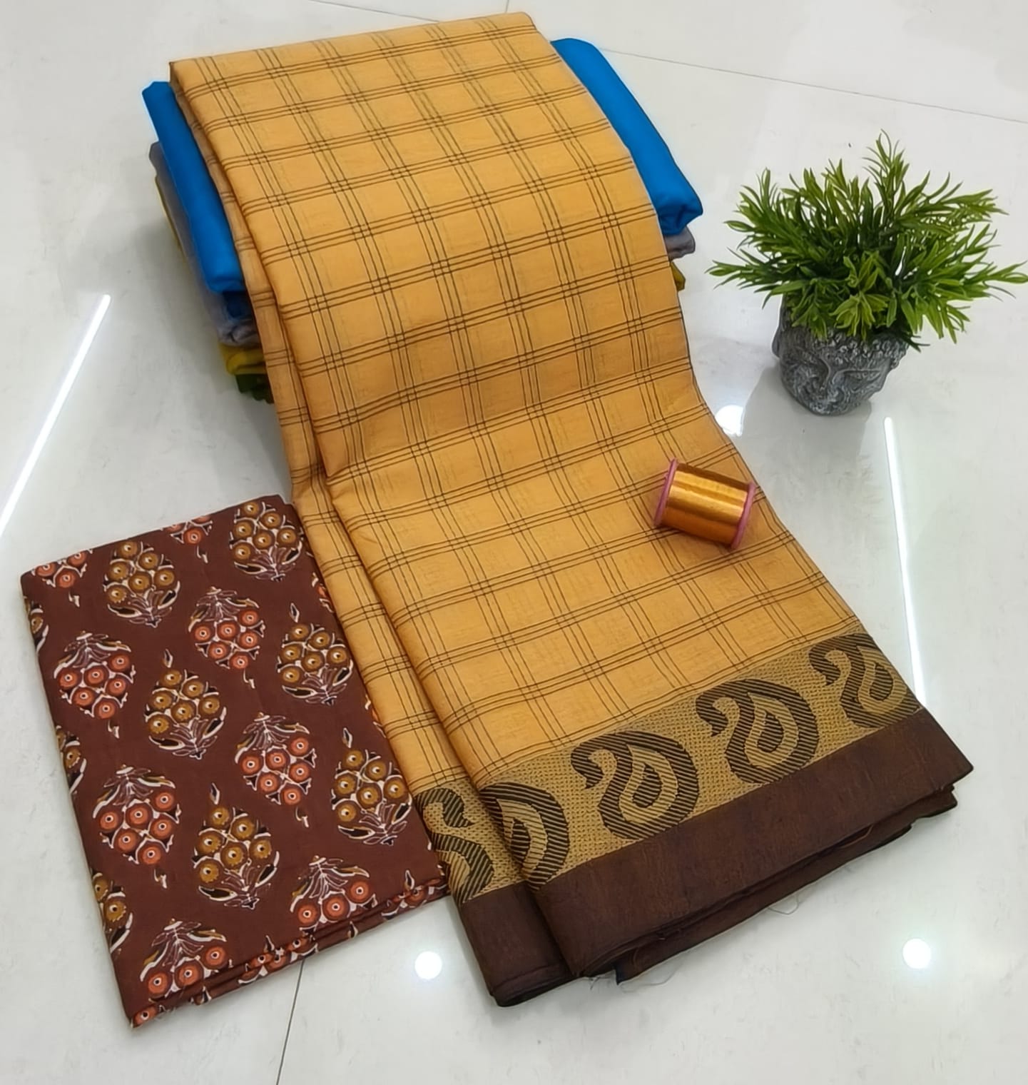 Chettinadu Fancy Cotton Saree Without Running Blouse