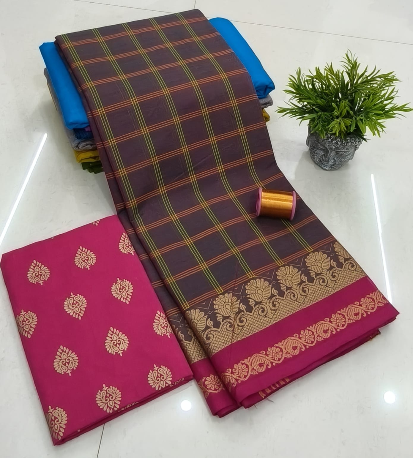 Chettinadu Fancy Cotton Saree Without Running Blouse