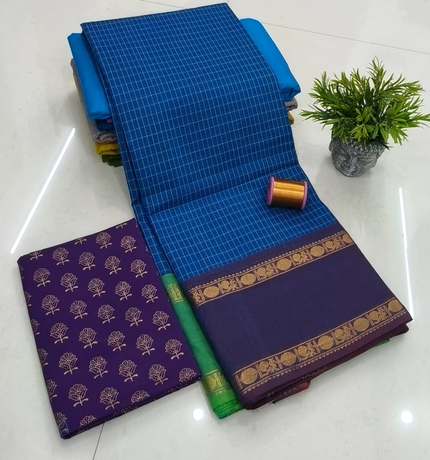 Chettinadu Fancy Cotton Saree Without Running Blouse