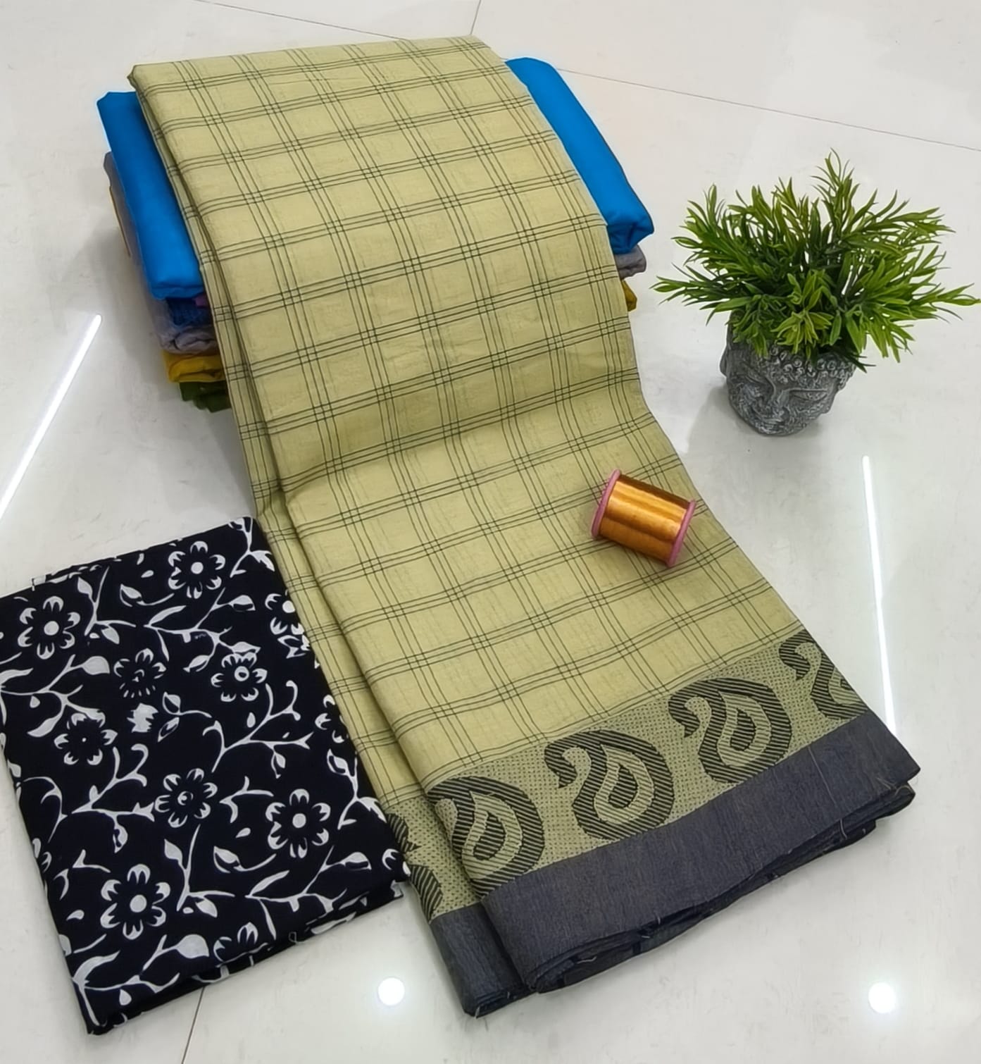 Chettinadu Fancy Cotton Saree Without Running Blouse