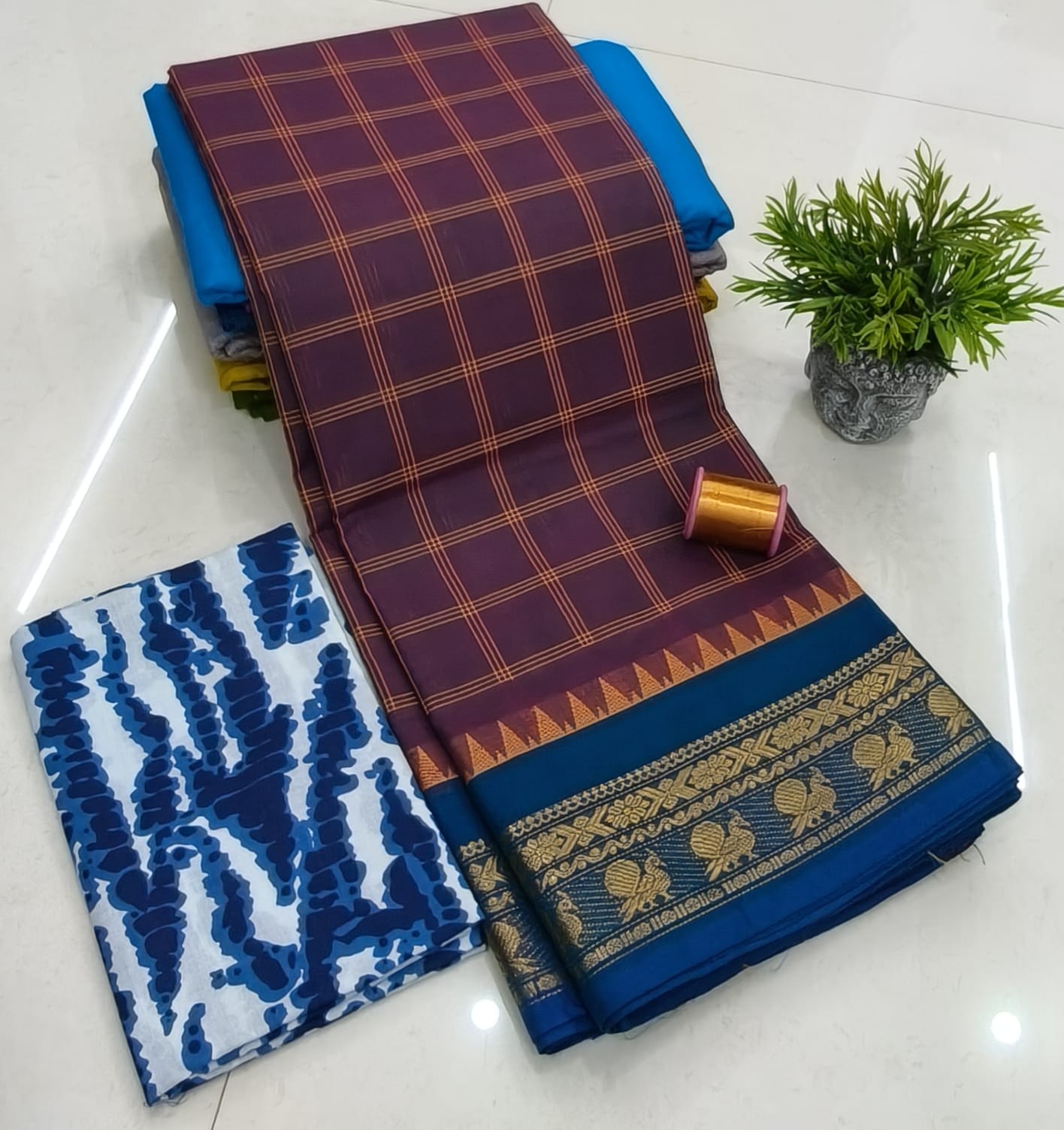Chettinadu Fancy Cotton Saree Without Running Blouse