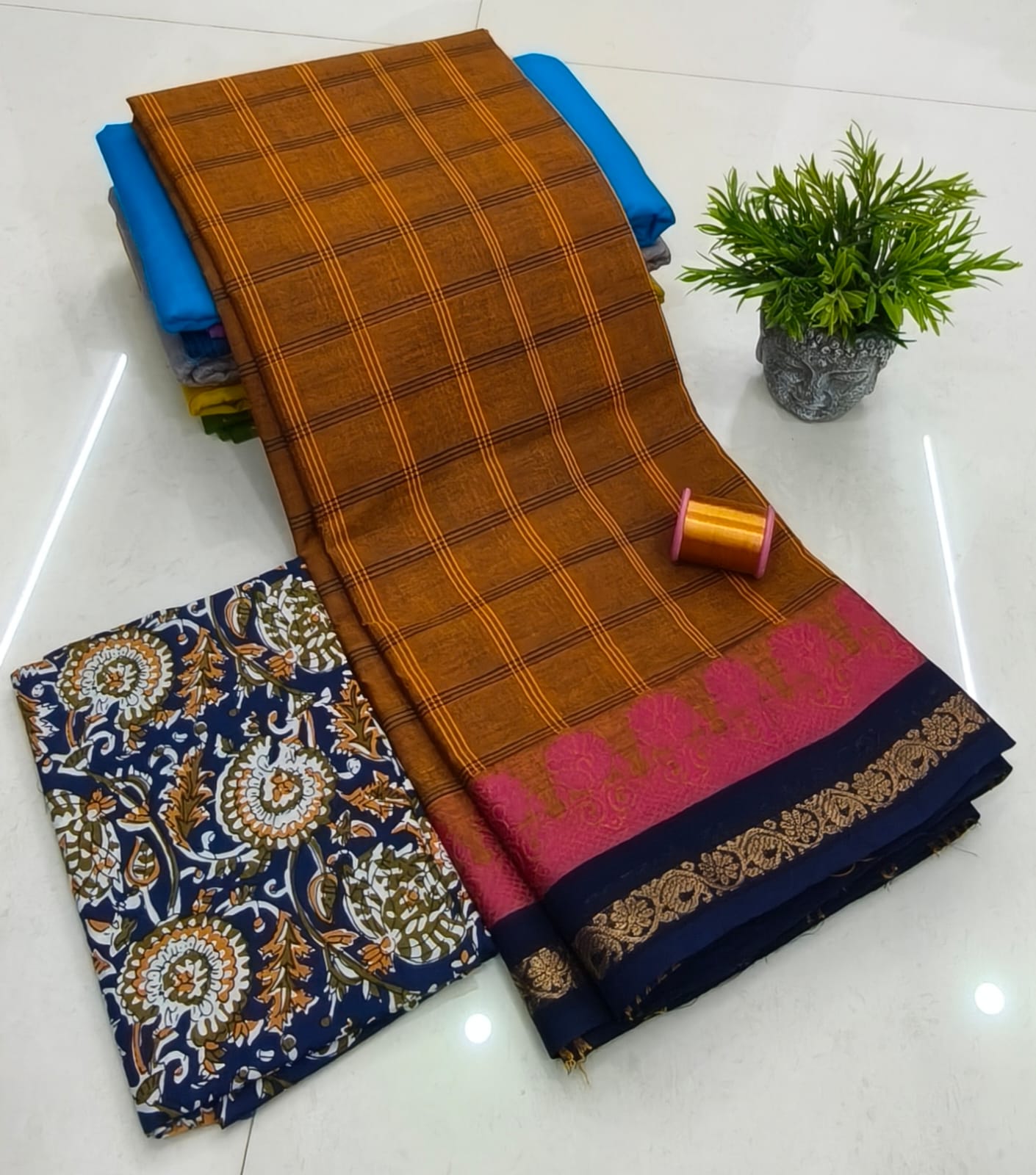 Chettinadu Fancy Cotton Saree Without Running Blouse