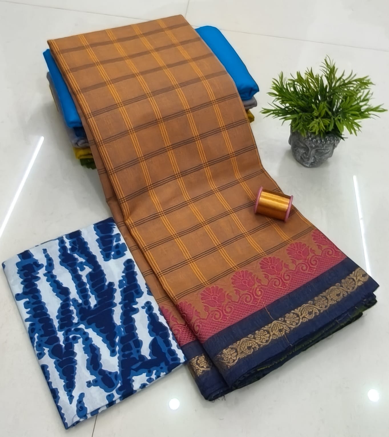Chettinadu Fancy Cotton Saree Without Running Blouse