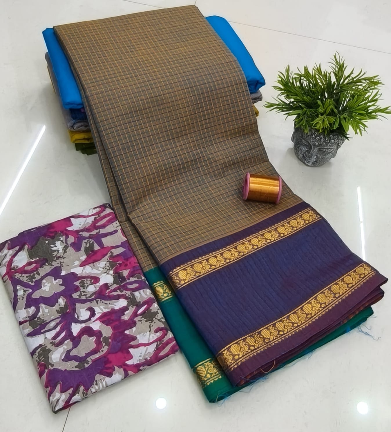 Chettinadu Fancy Cotton Saree Without Running Blouse
