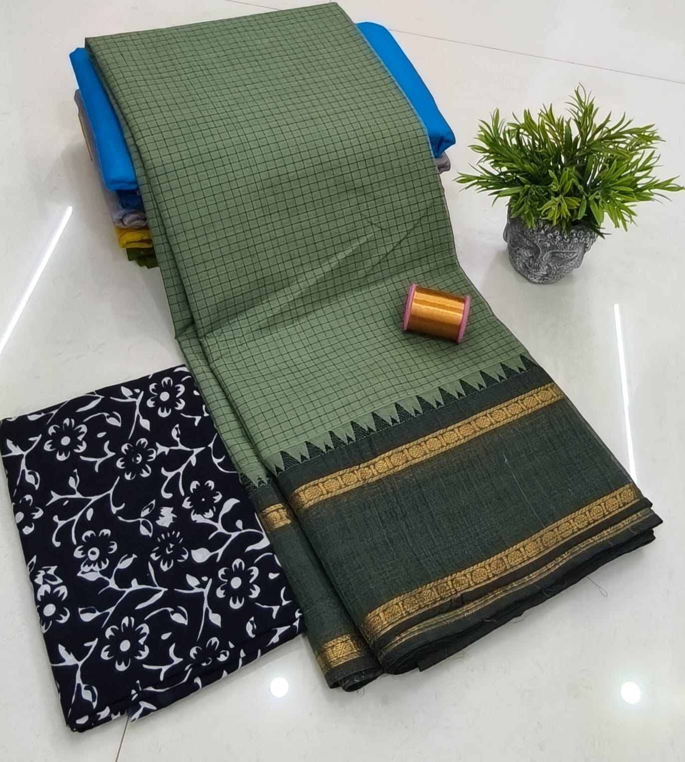 Chettinadu Fancy Cotton Saree Without Running Blouse
