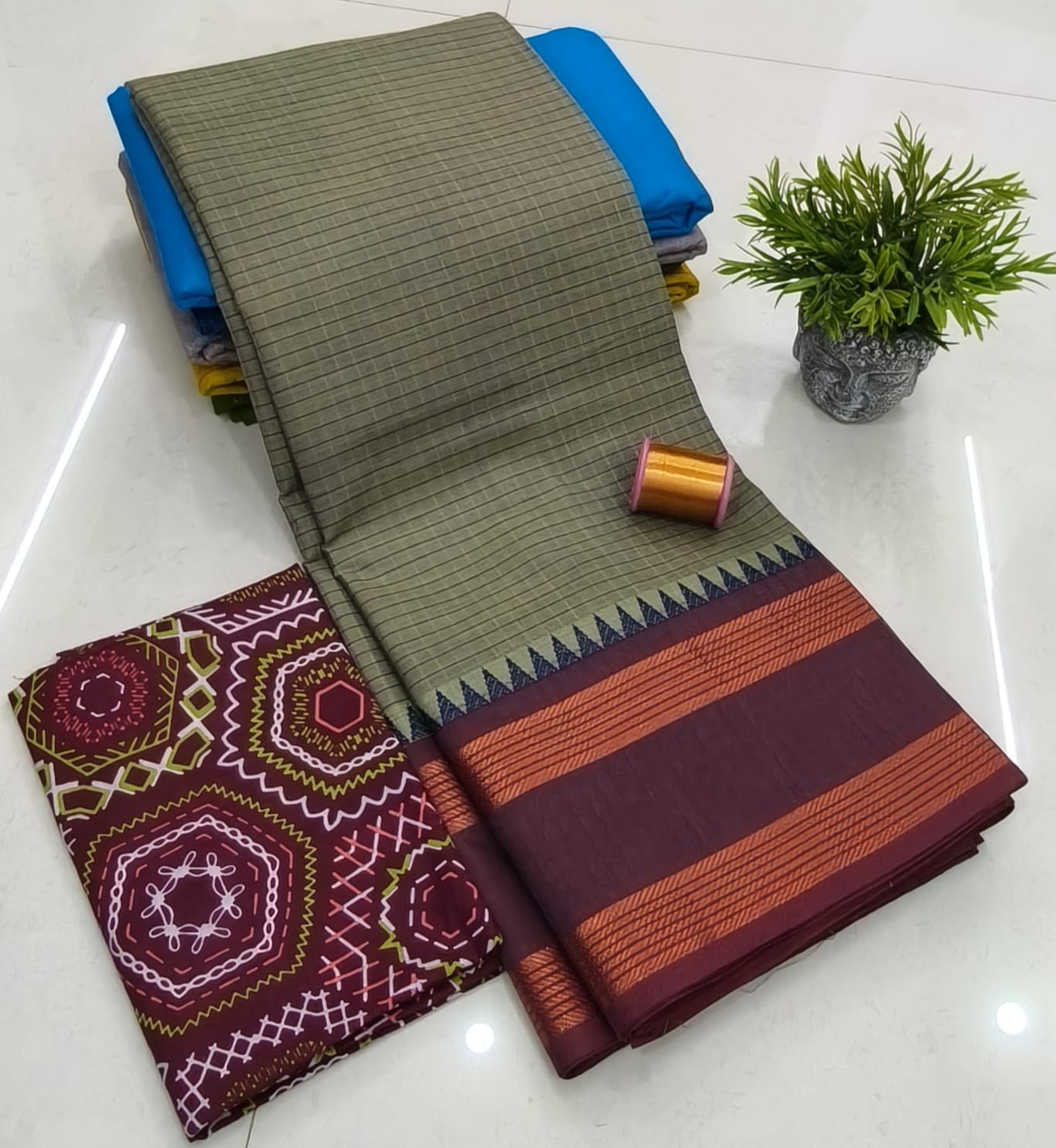 Chettinadu Fancy Cotton Saree Without Running Blouse