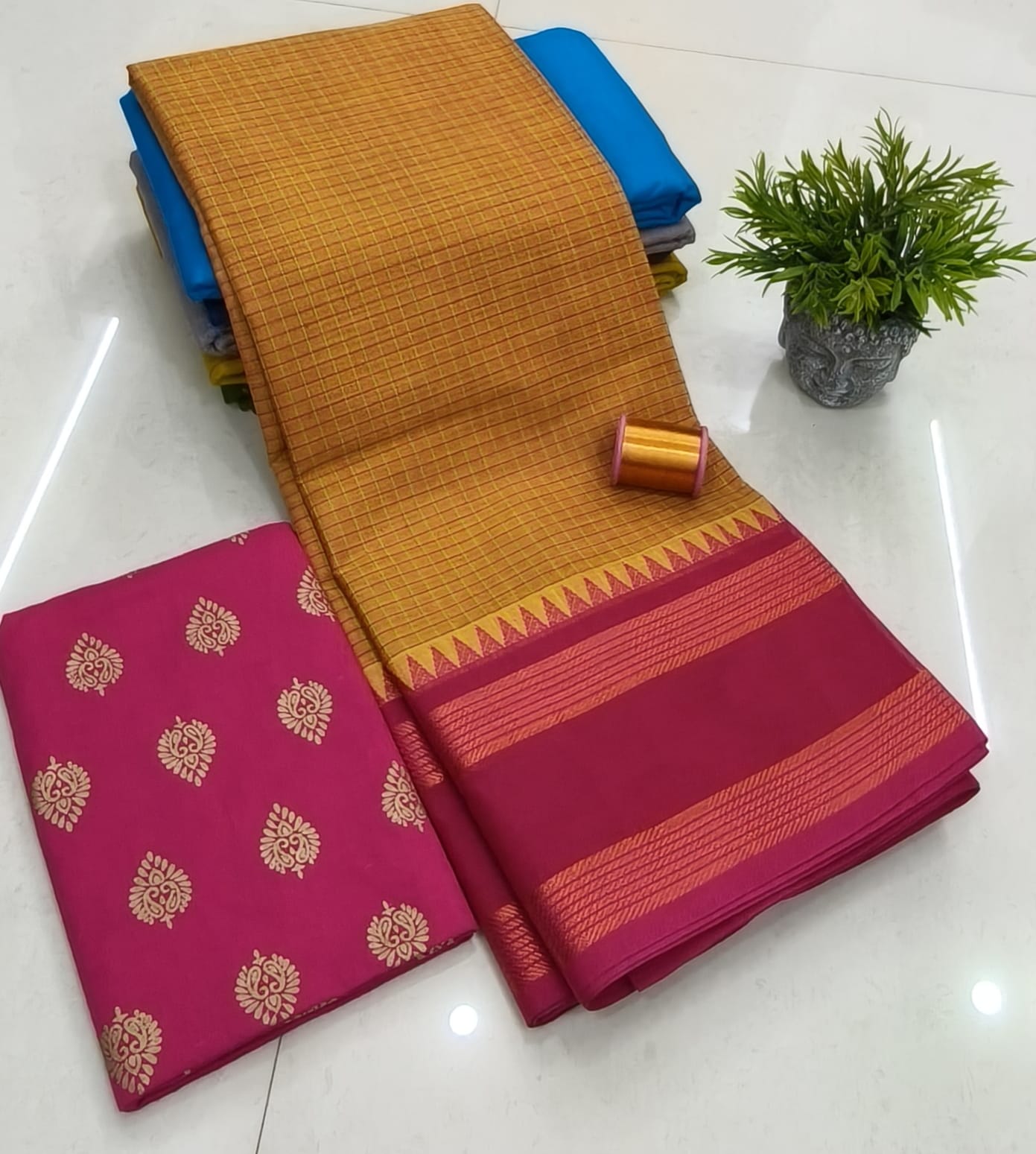 Chettinadu Fancy Cotton Saree Without Running Blouse