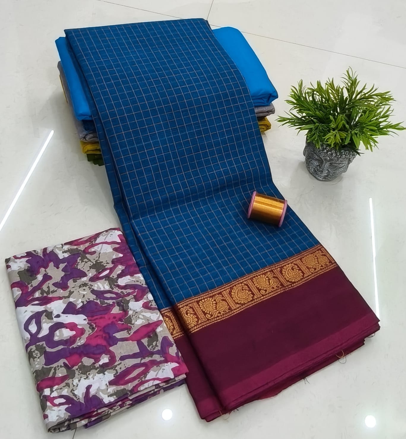 Chettinadu Fancy Cotton Saree Without Running Blouse