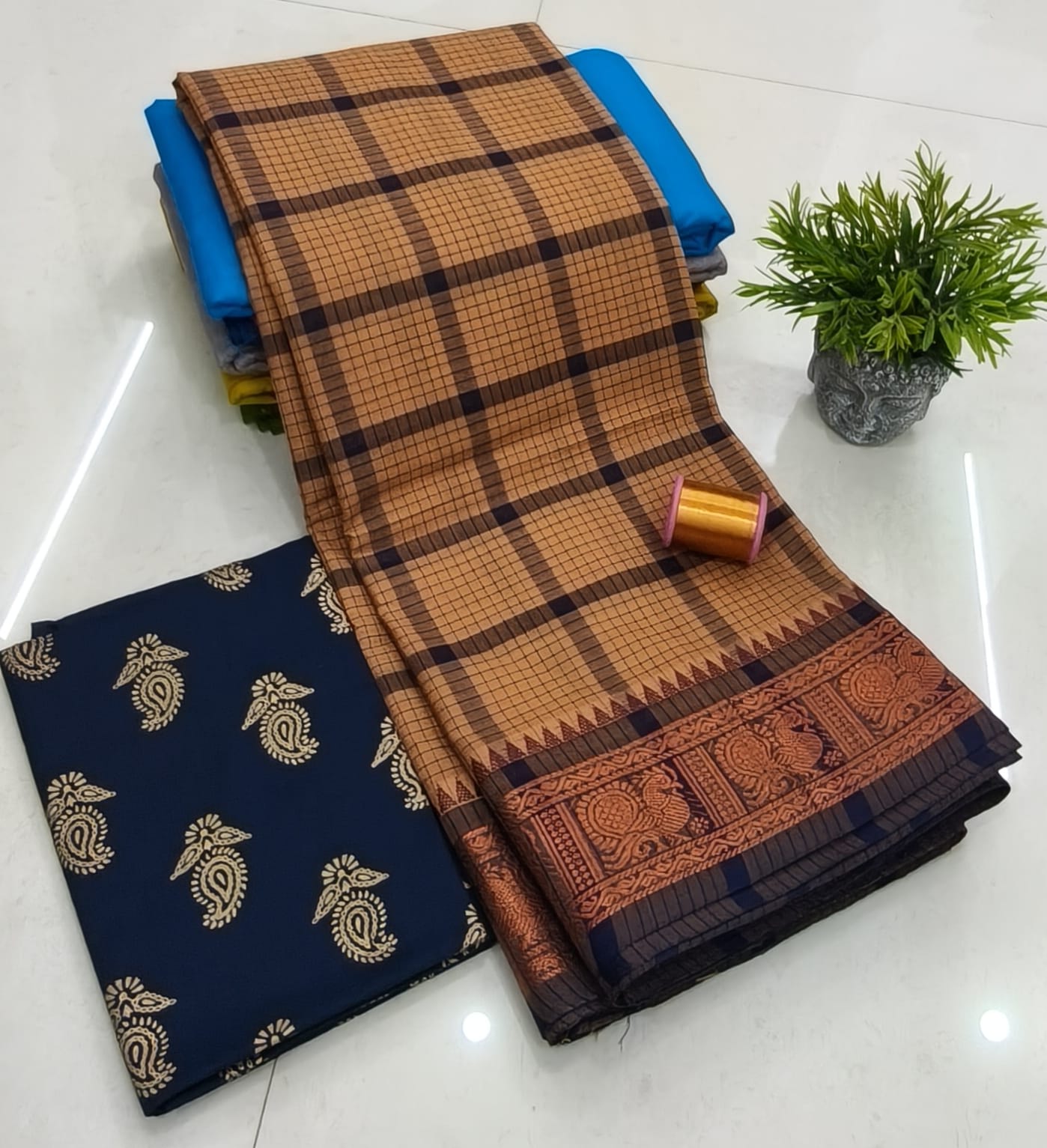 Chettinadu Fancy Cotton Saree Without Running Blouse