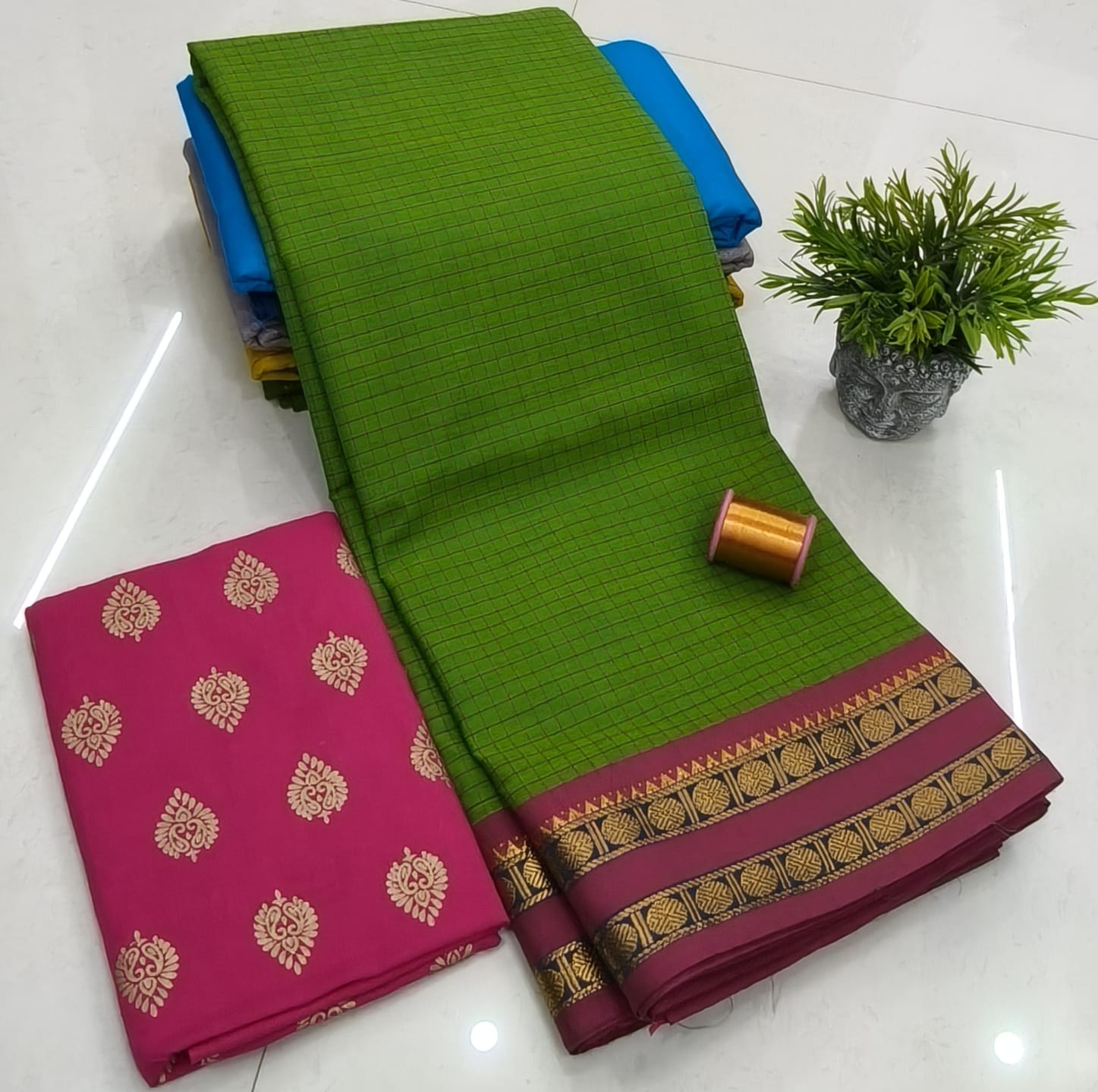 Chettinadu Fancy Cotton Saree Without Running Blouse