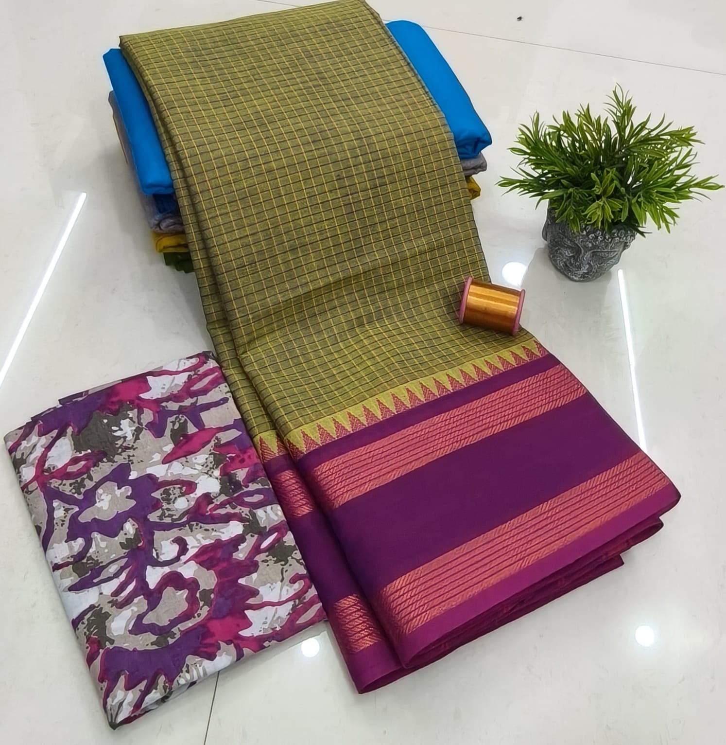 Chettinadu Fancy Cotton Saree Without Running Blouse