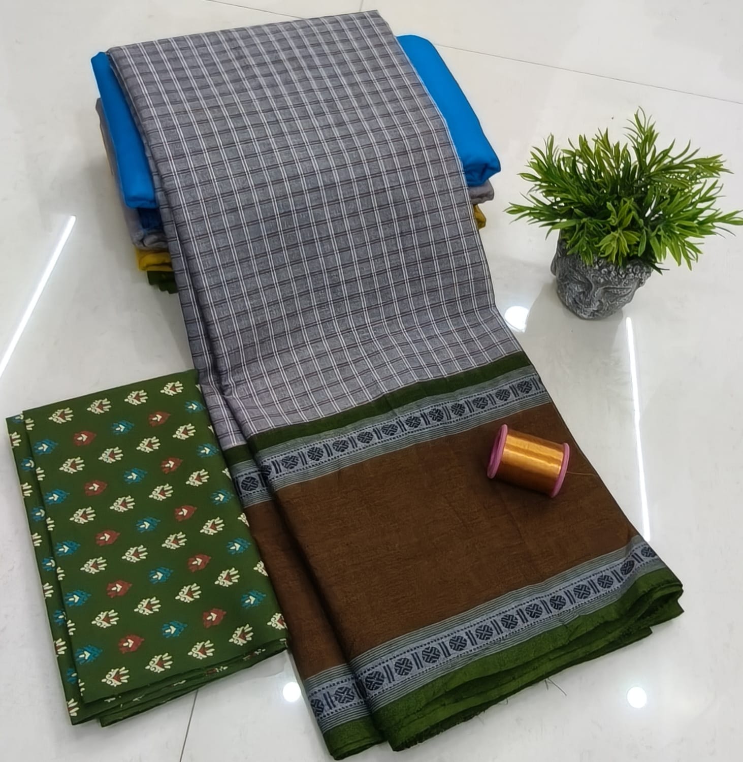 Chettinadu Fancy Cotton Saree Without Running Blouse