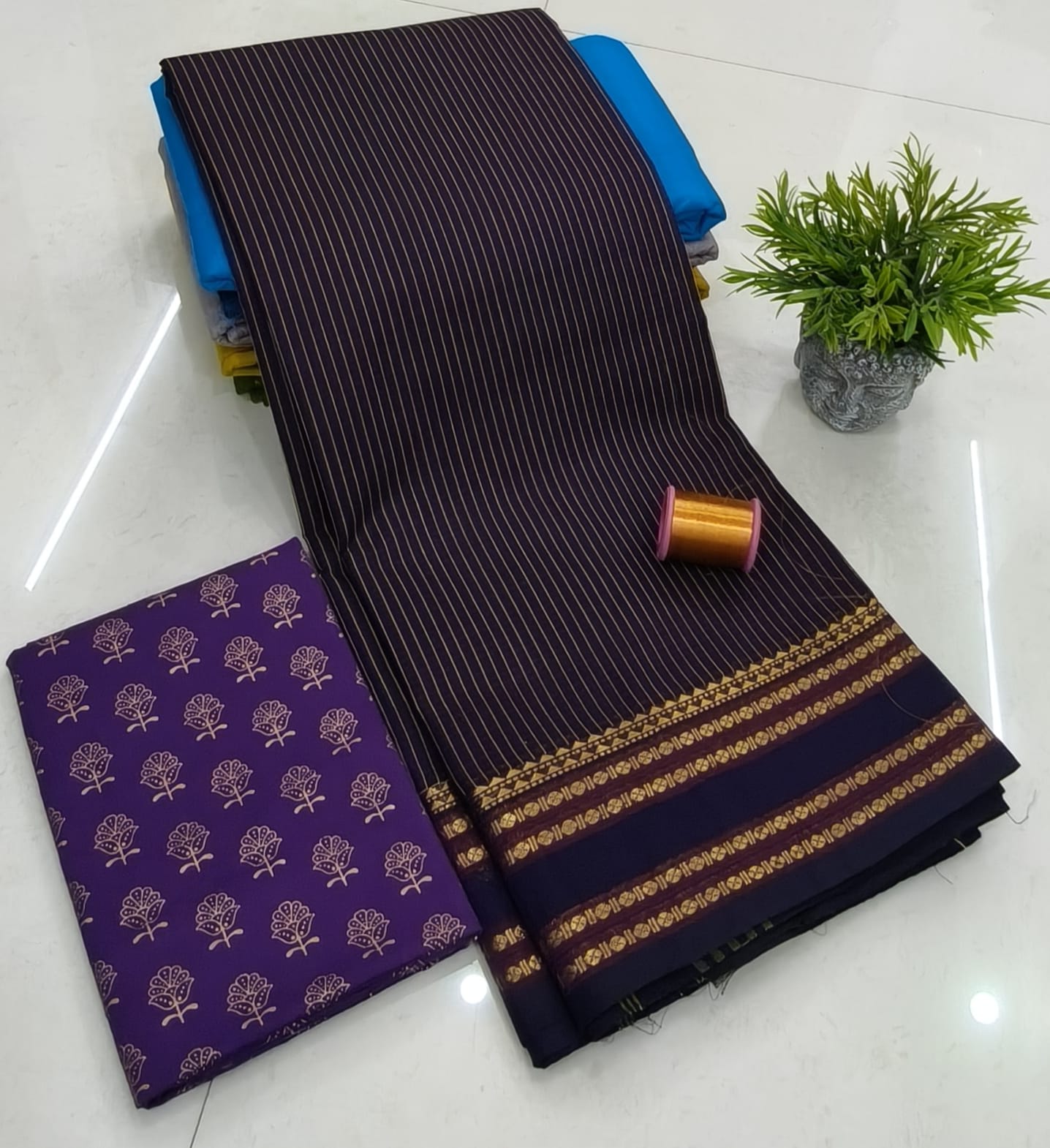 Chettinadu Fancy Cotton Saree Without Running Blouse