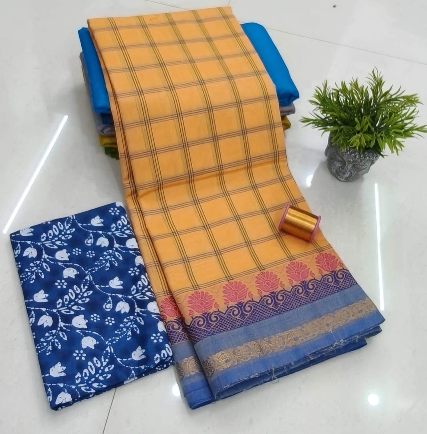 Chettinadu Fancy Cotton Saree Without Running Blouse