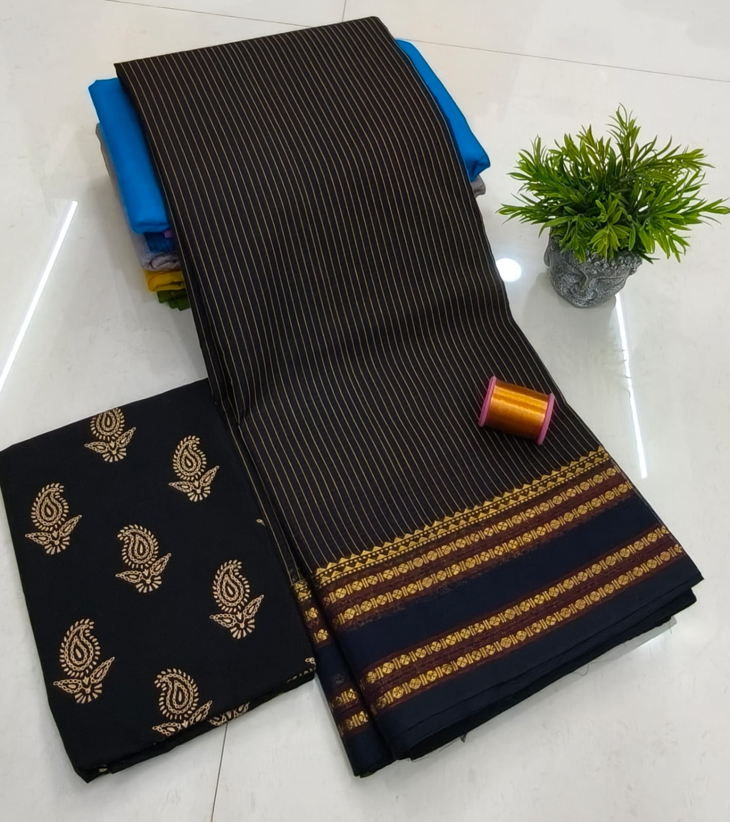 Chettinadu Fancy Cotton Saree Without Running Blouse