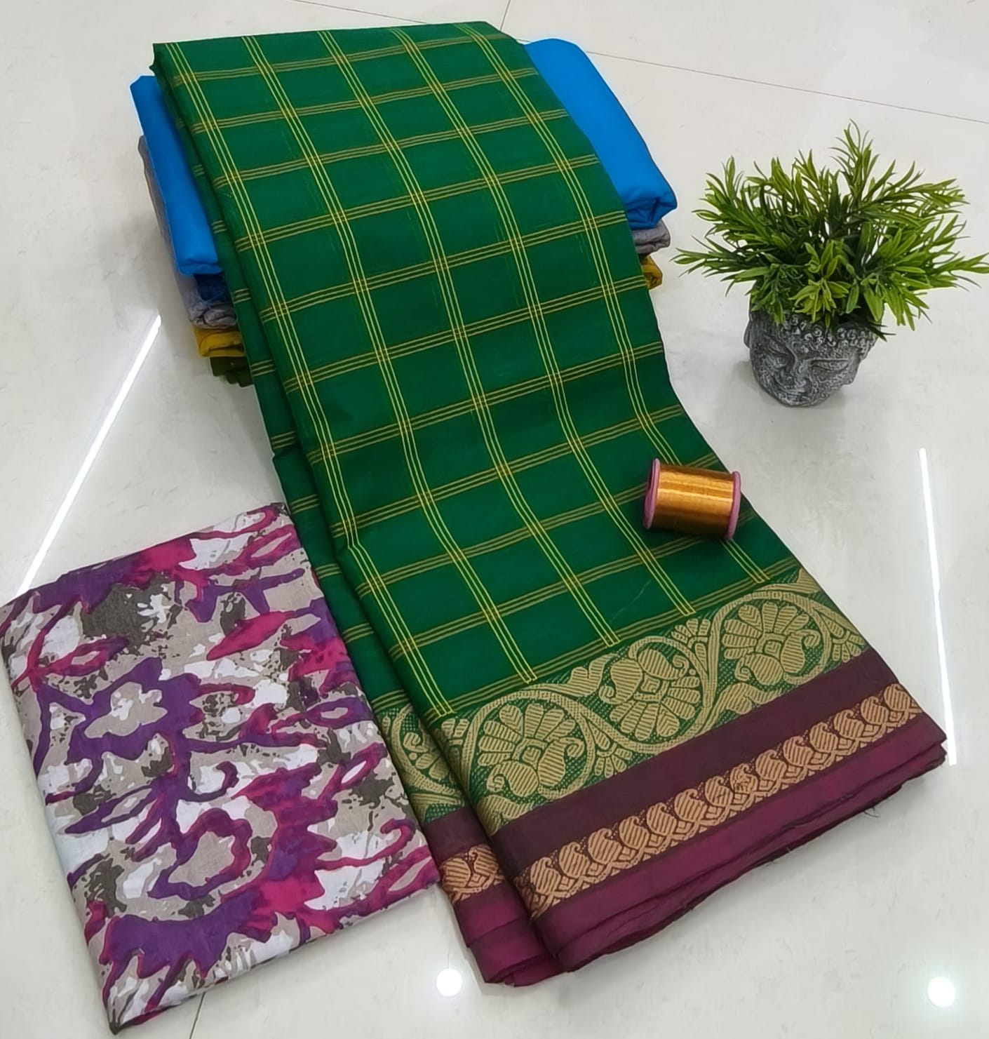 Chettinadu Fancy Cotton Saree Without Running Blouse