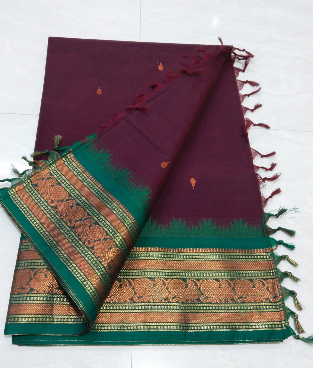 Kanchipuram Fancy Cotton Saree With Running Blouse