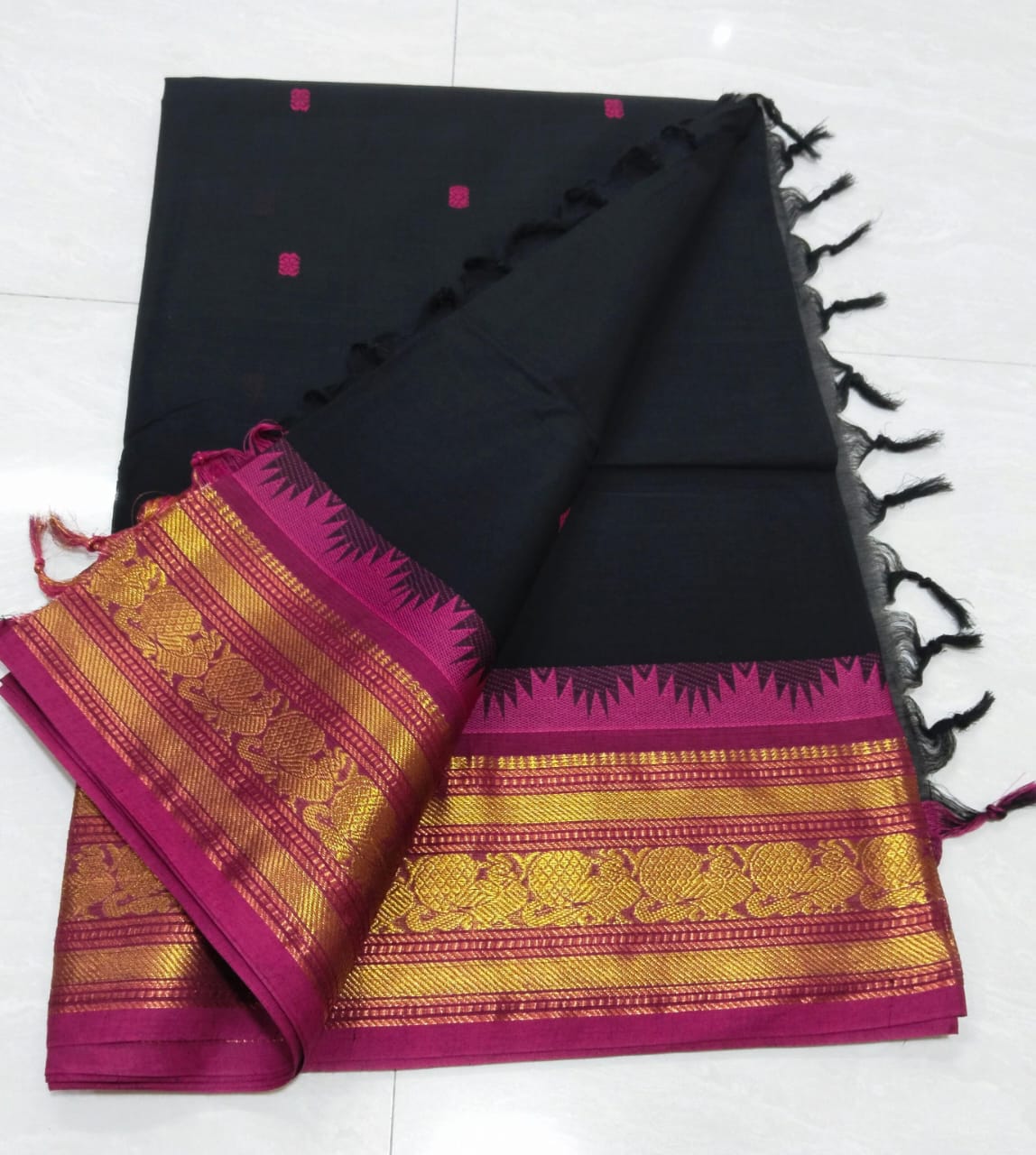 Kanchipuram Fancy Cotton Saree With Running Blouse