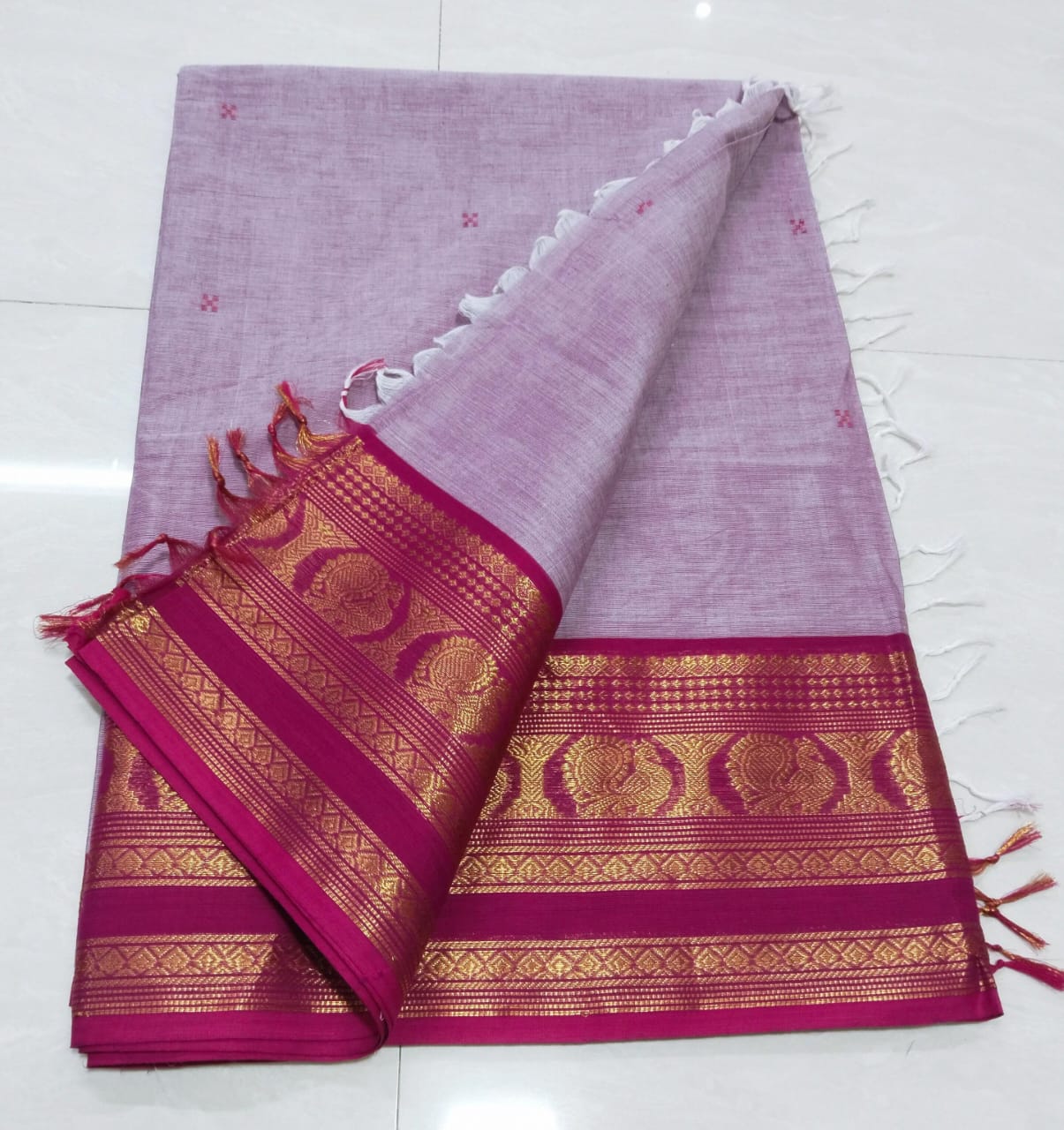 Kanchipuram Fancy Cotton Saree With Running Blouse
