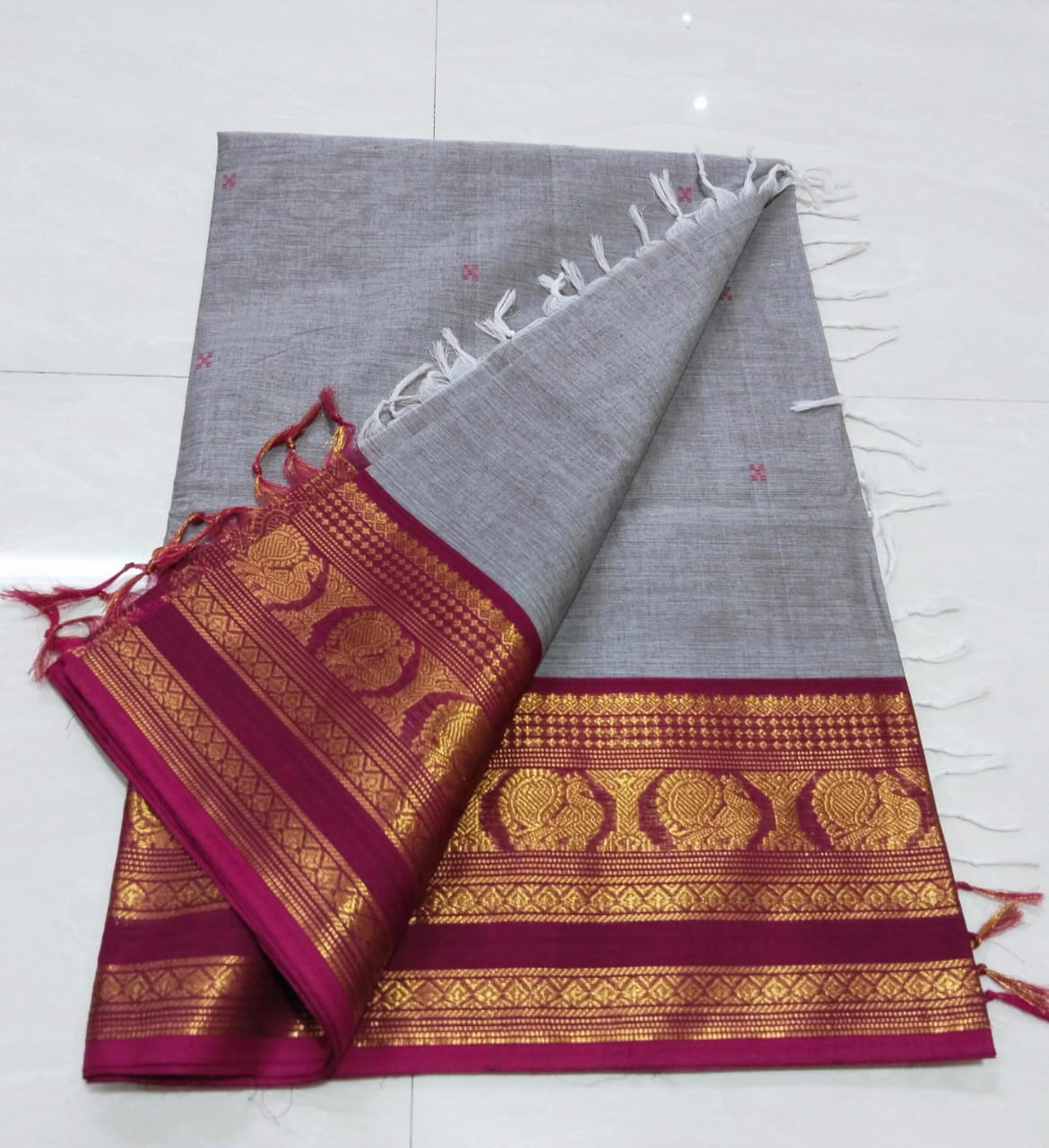 Kanchipuram Fancy Cotton Saree With Running Blouse