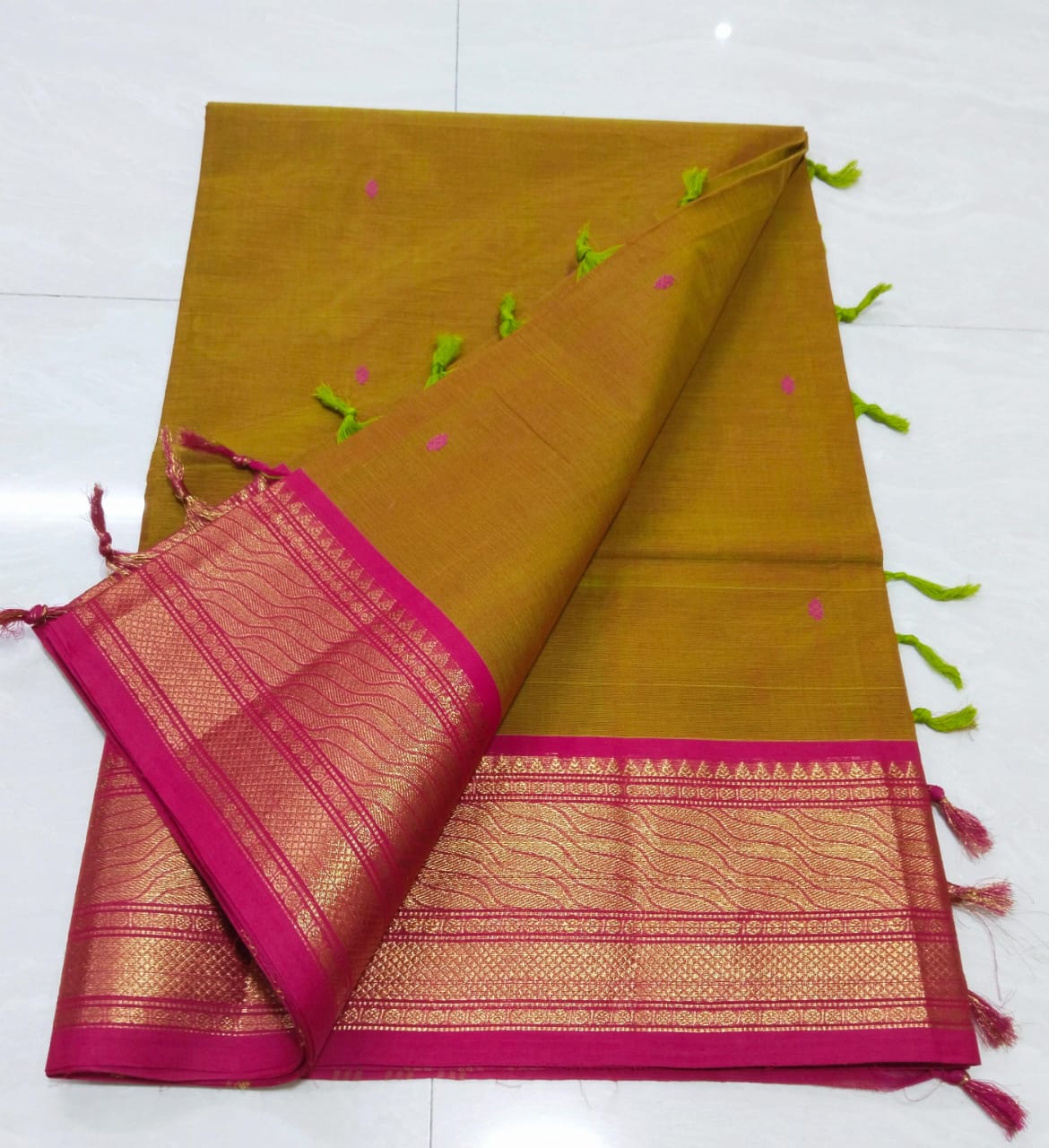 Kanchipuram Fancy Cotton Saree With Running Blouse