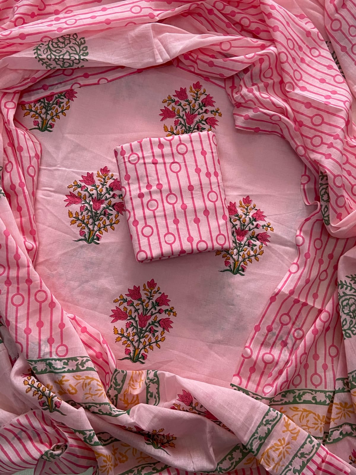 Printed Cotton Dress Material With Mulmul Cotton Dupatta-3pcs set