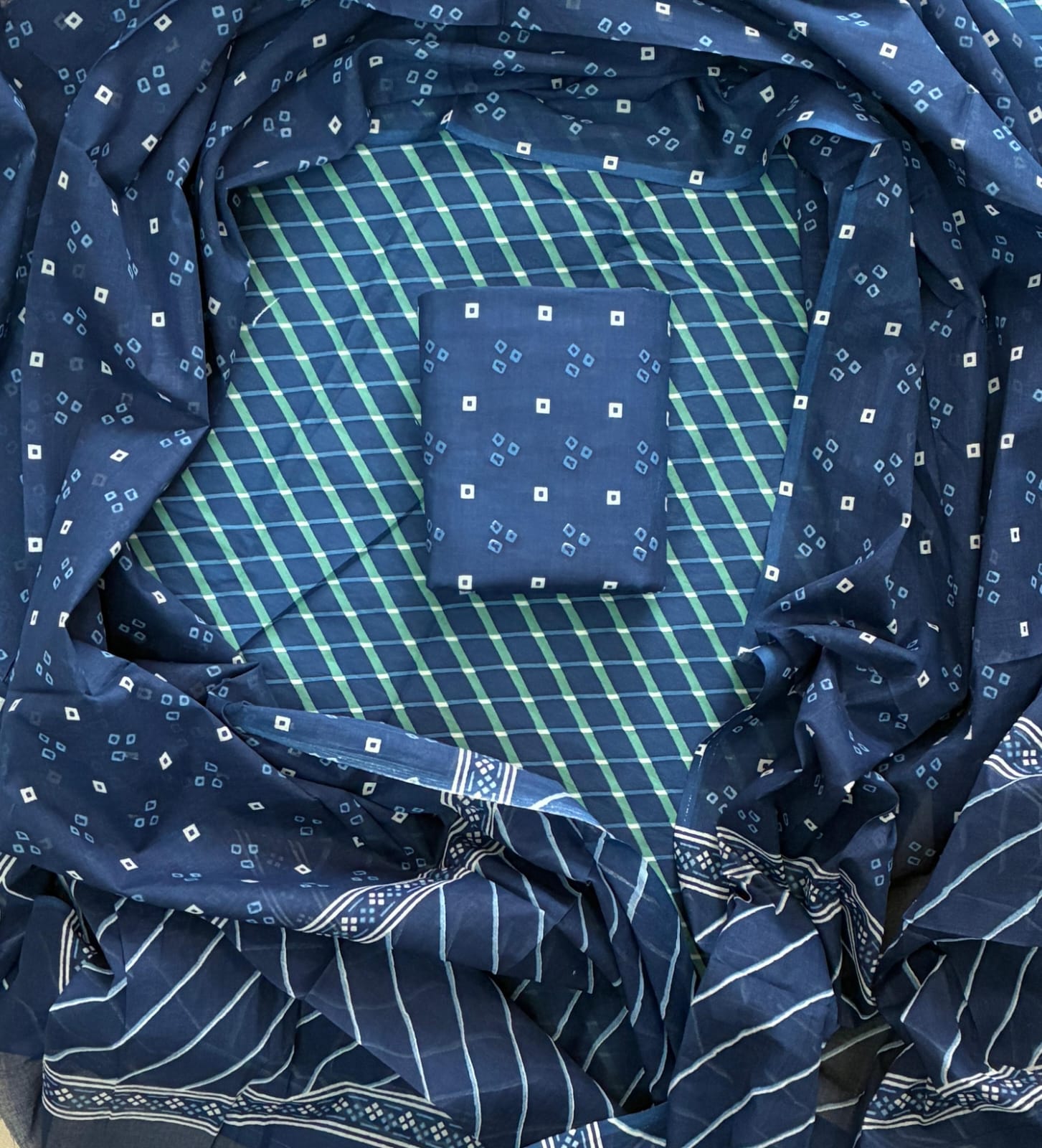 Printed Cotton Dress Material With Mulmul Cotton Dupatta-3pcs set