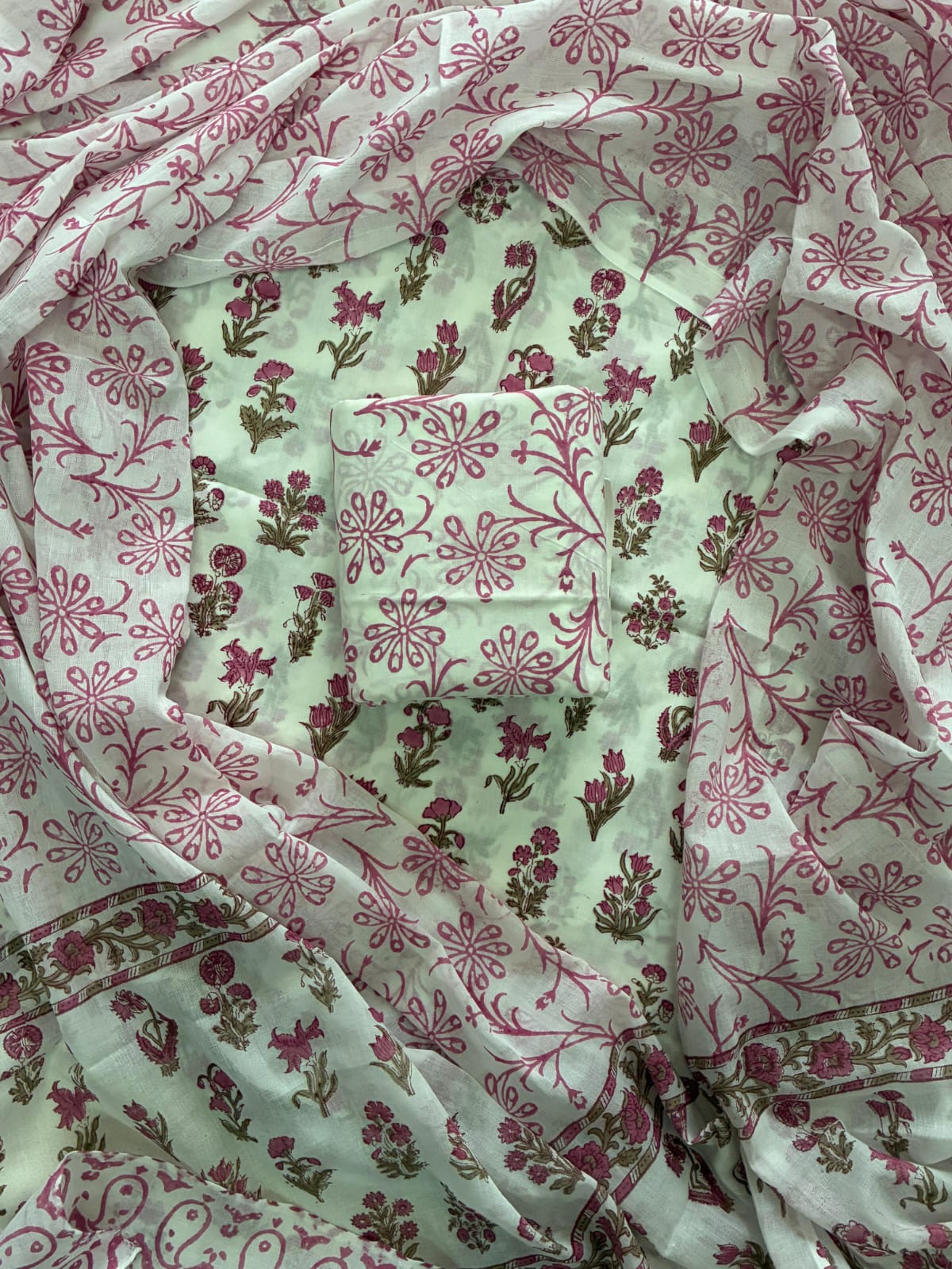 Printed Cotton Dress Material With Mulmul Cotton Dupatta-3pcs set