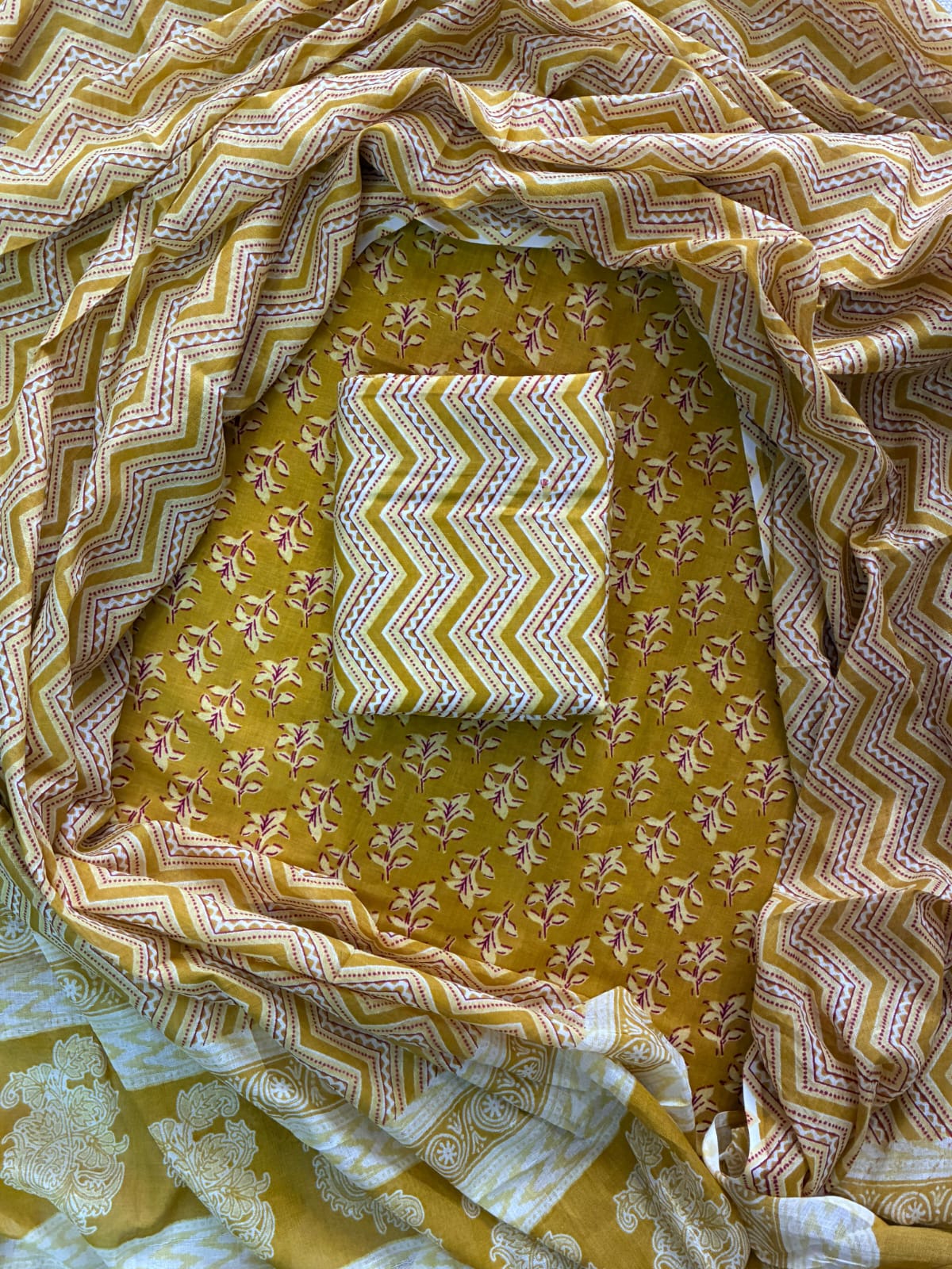 Printed Cotton Dress Material With Mulmul Cotton Dupatta-3pcs set