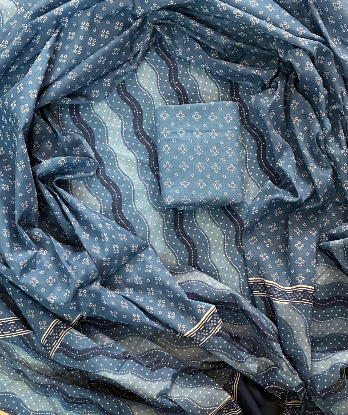 Printed Cotton Dress Material With Mulmul Cotton Dupatta-3pcs set