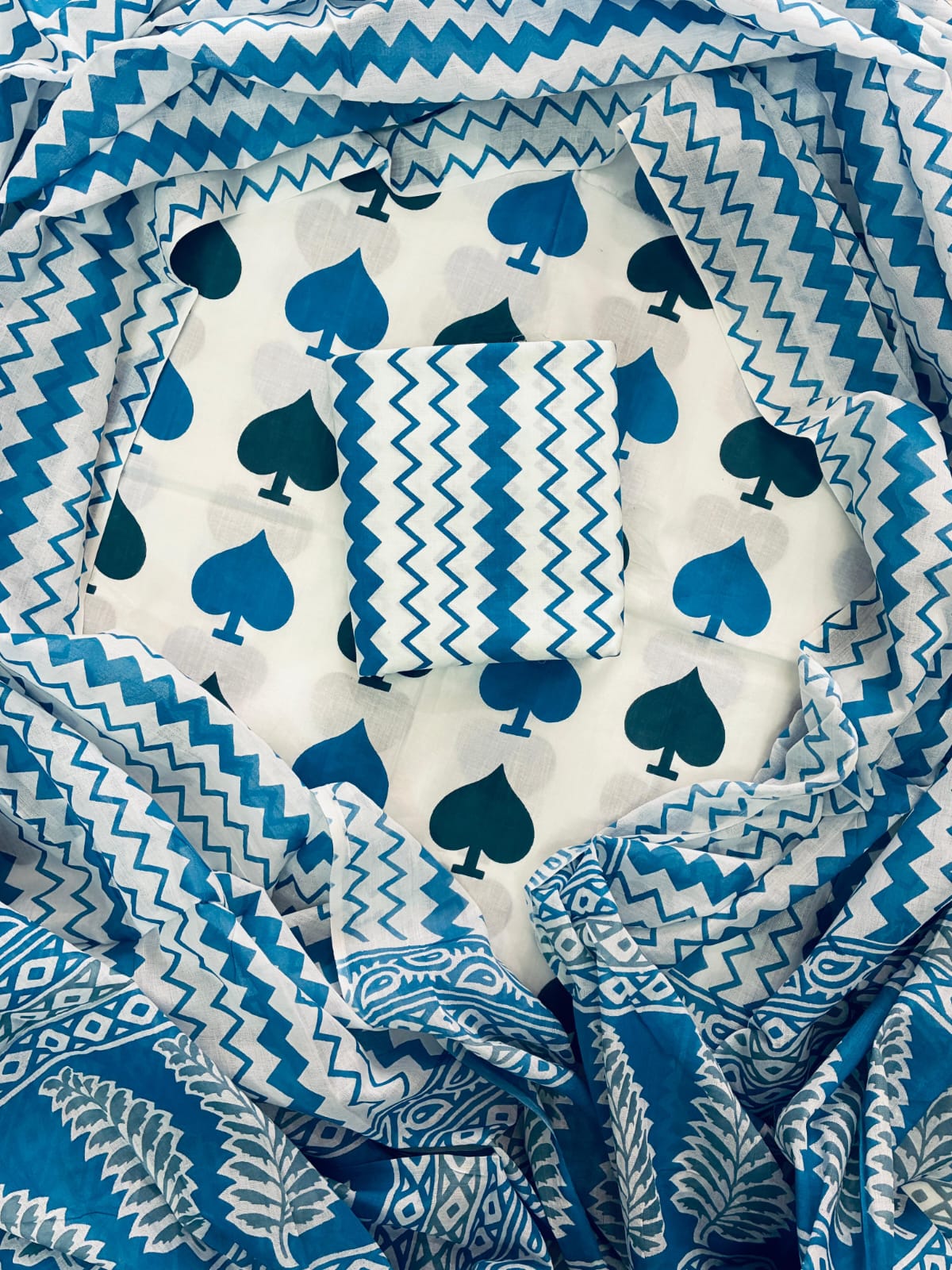 Printed Cotton Dress Material With Mulmul Cotton Dupatta-3pcs set