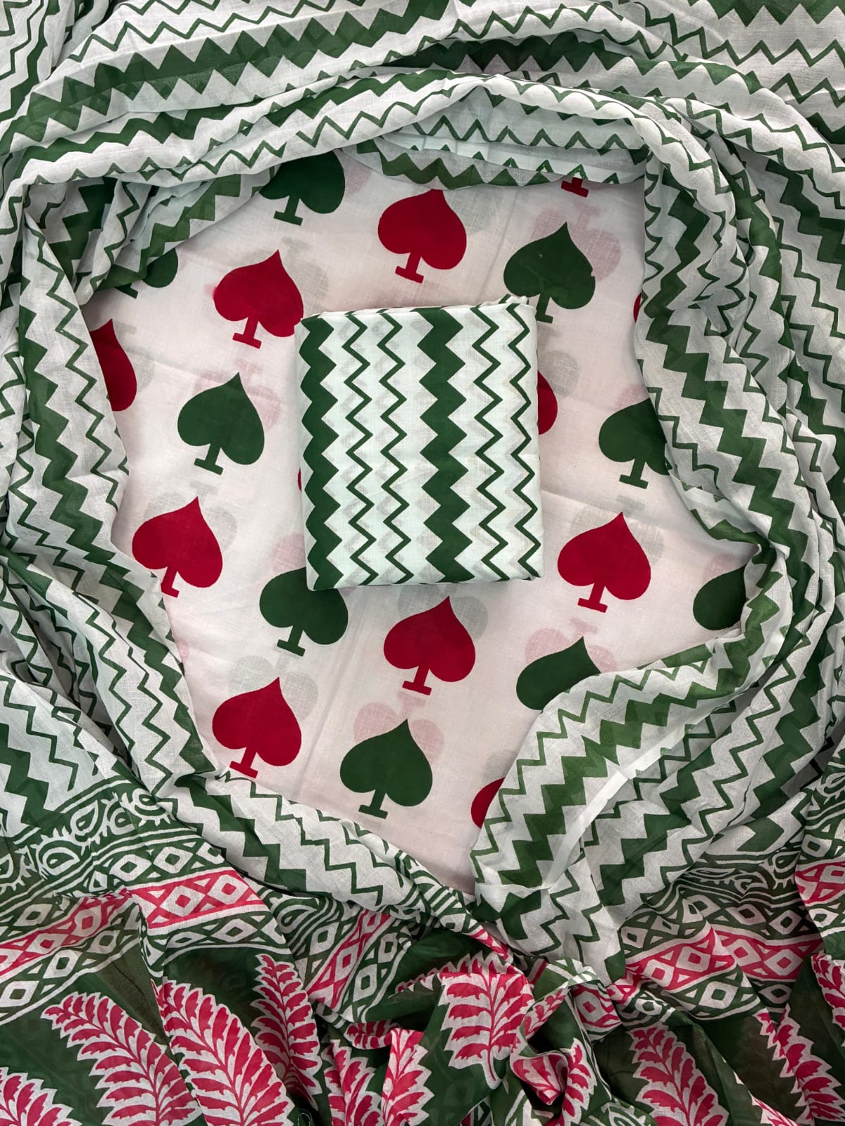 Printed Cotton Dress Material With Mulmul Cotton Dupatta-3pcs set