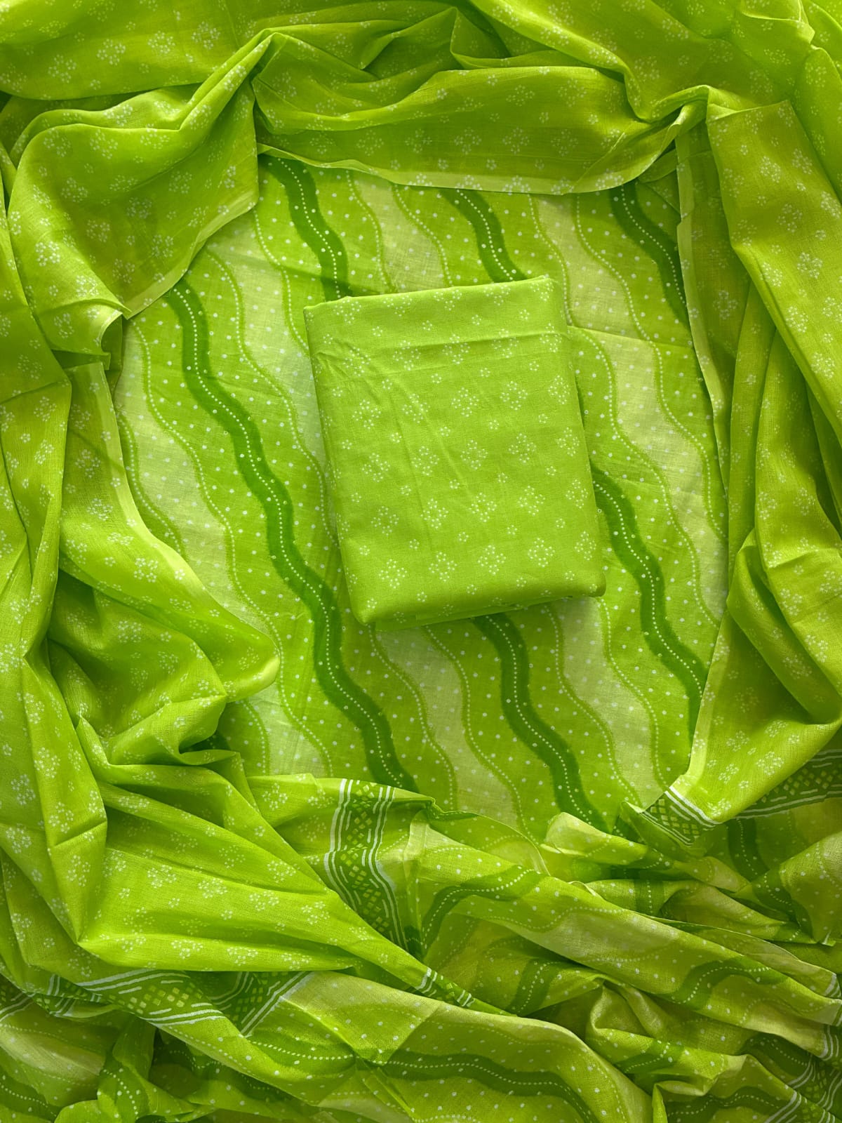 Printed Cotton Dress Material With Mulmul Cotton Dupatta-3pcs set