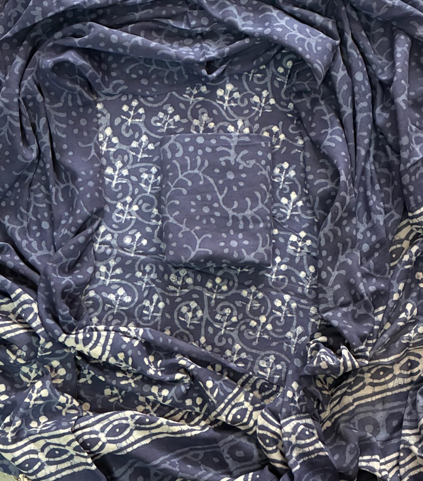 Printed Cotton Dress Material With Mulmul Cotton Dupatta-3pcs set