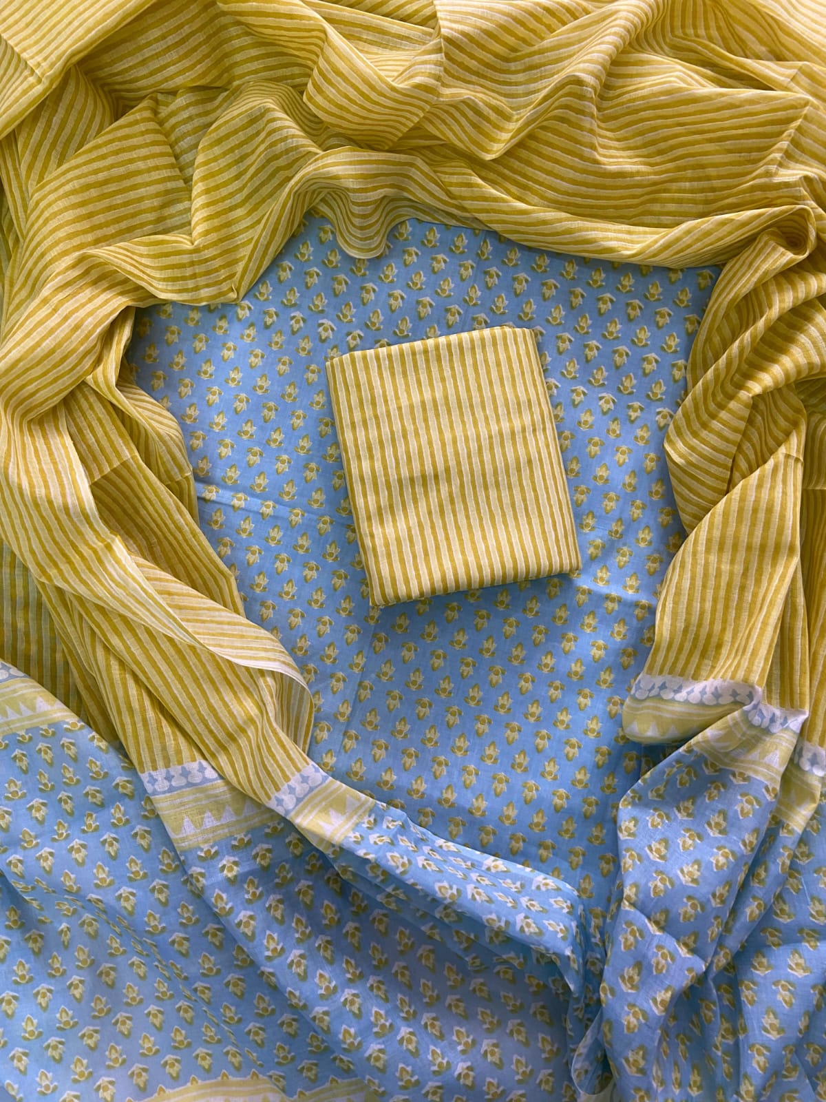 Printed Cotton Dress Material With Mulmul Cotton Dupatta-3pcs set