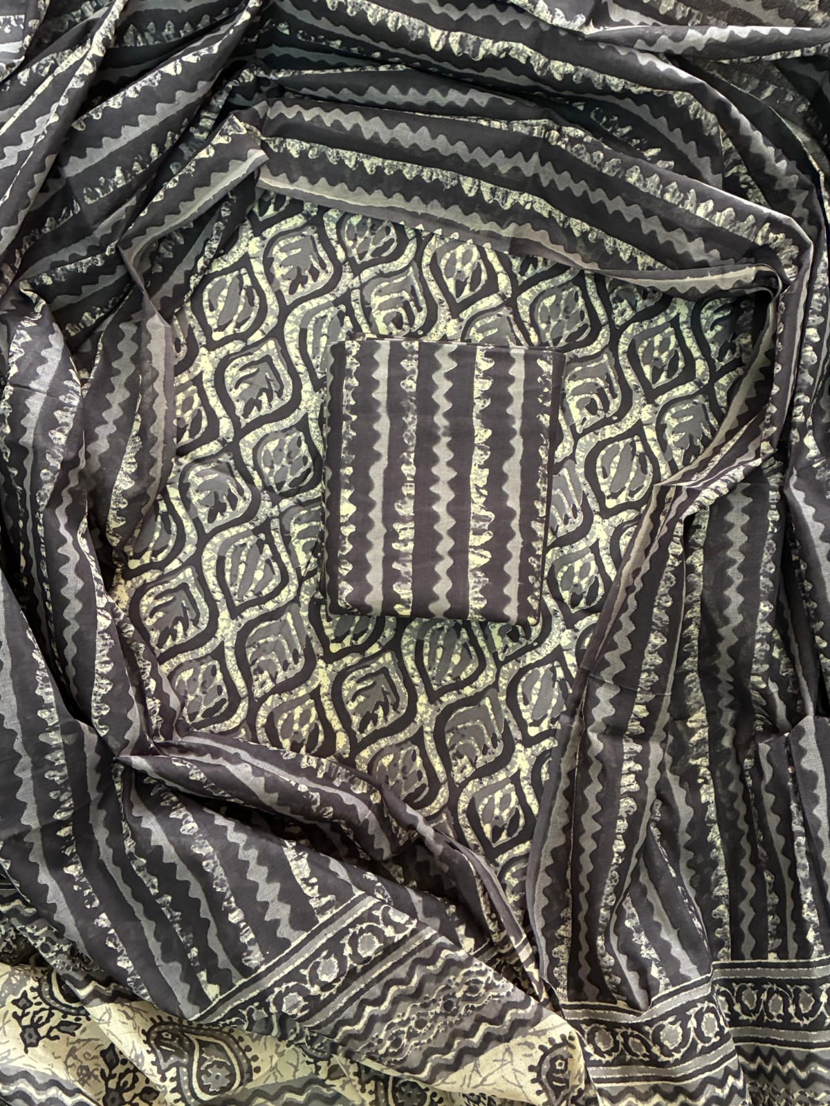 Printed Cotton Dress Material With Mulmul Cotton Dupatta-3pcs set