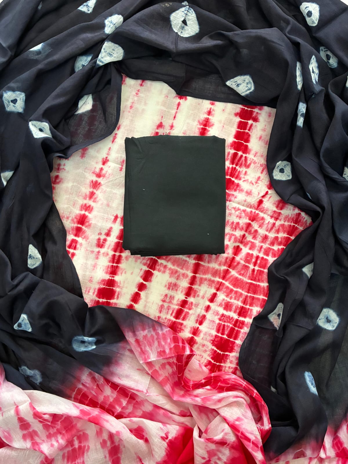 Printed Cotton Dress Material With Mulmul Cotton Dupatta-3pcs set