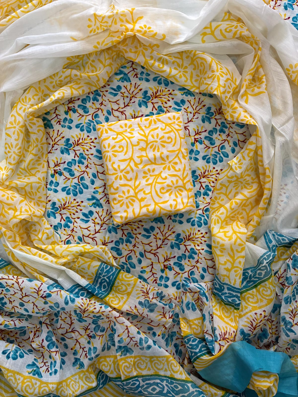 Printed Cotton Dress Material With Mulmul Cotton Dupatta-3pcs set