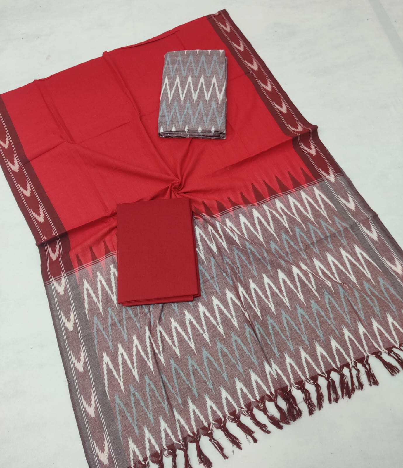 Pochampally Ikat Cotton Dress Material-3pcs set