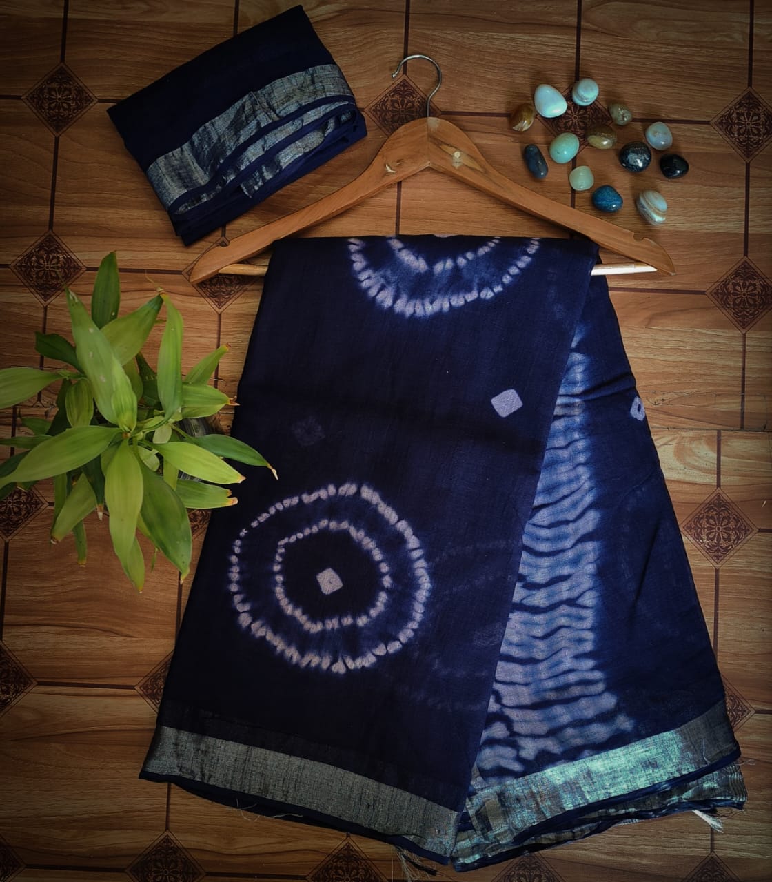 Hand Block Printed Linen / Slub Cotton Saree