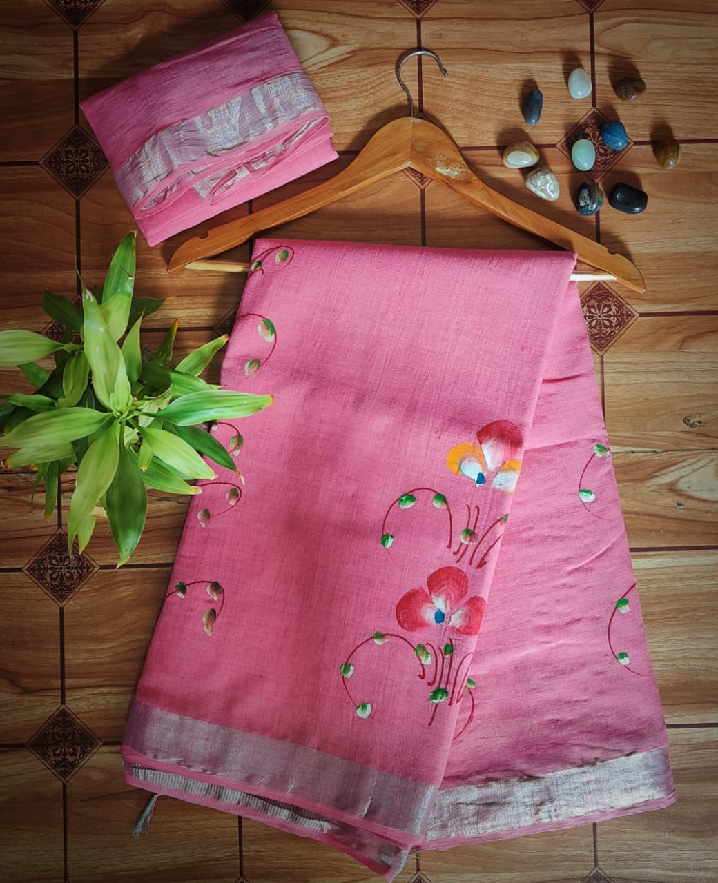 Hand Block Printed Linen / Slub Cotton Saree